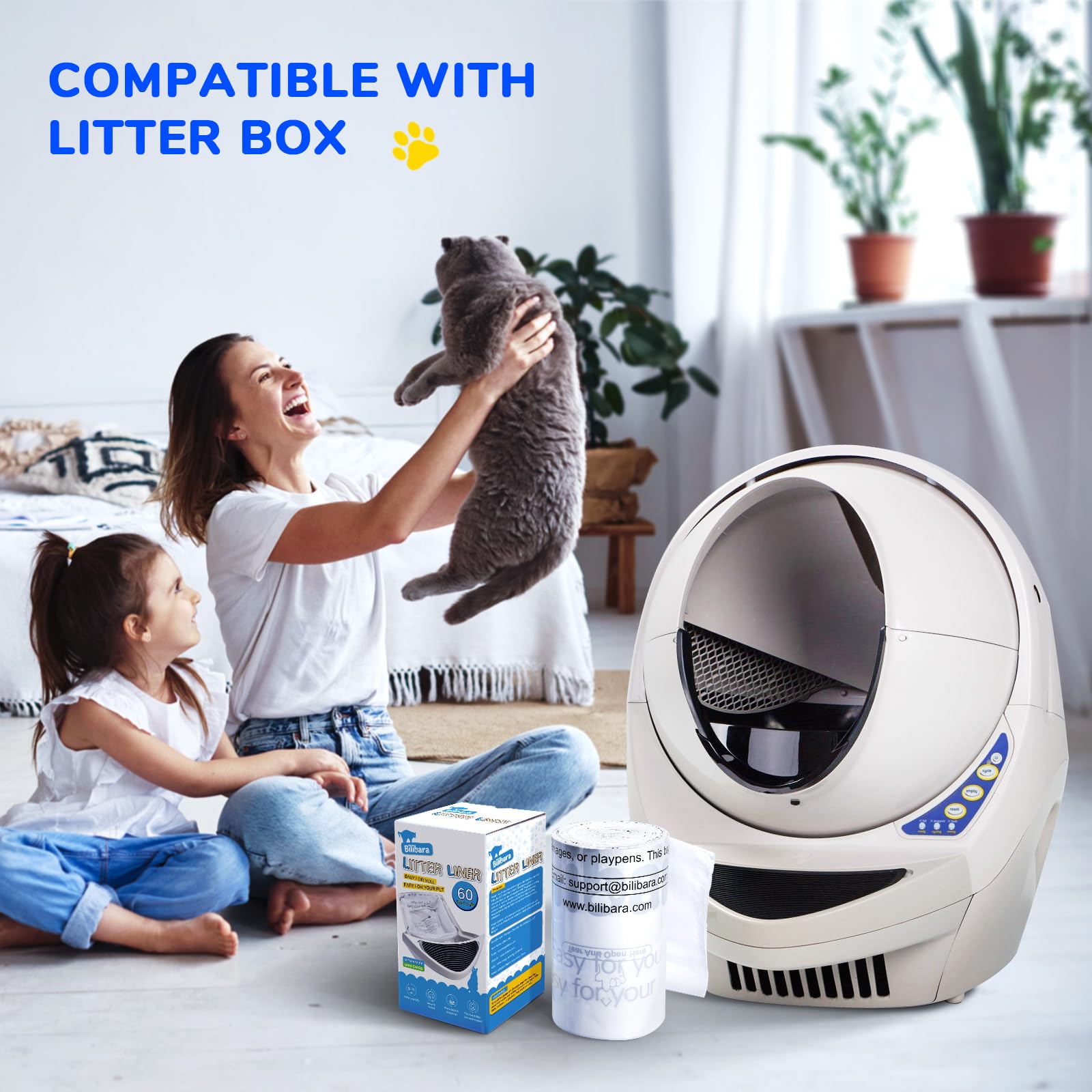 Bilibara Litter Box Liner Bag Compatible with Cat litter Box 3 and 4, 60 Pack - Extra Thick Waste Bags for Self-Cleaning Pet Kit