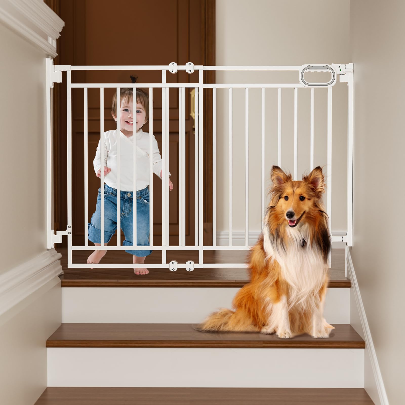 Grownsy Baby Gate for Stairs- No Bottom Bar, Adjustable Width 29.8    to 43.5    for Child and Pet, Dog Gate with Auto-Close & O