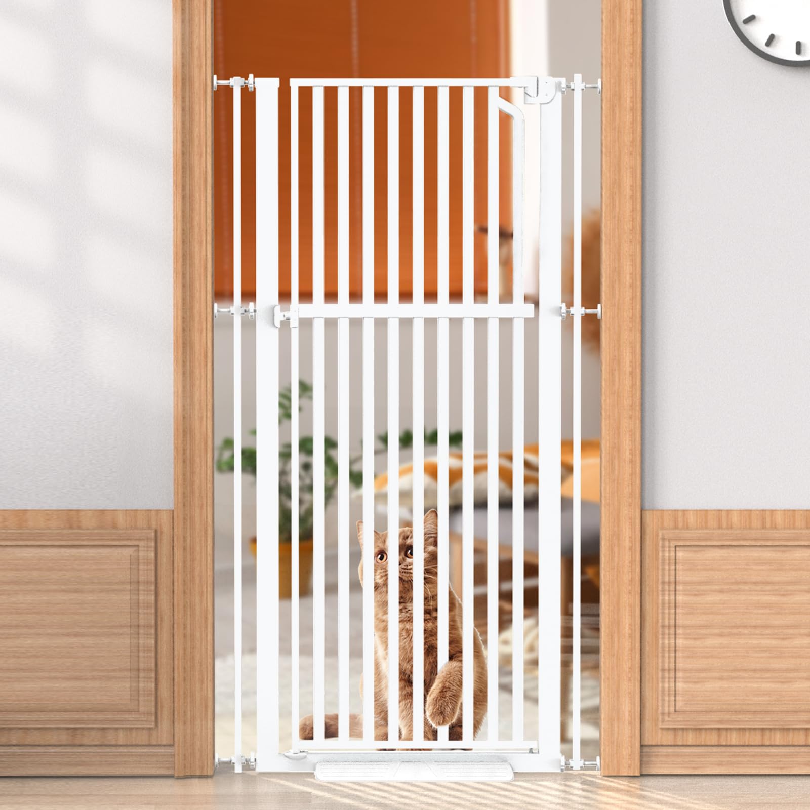 Senneny 63    Extra Tall Cat Gate Auto Close & One-Hand Open, No Drilling Pressure Mounted Kits and Wall Mounted Kits, Metal Pet