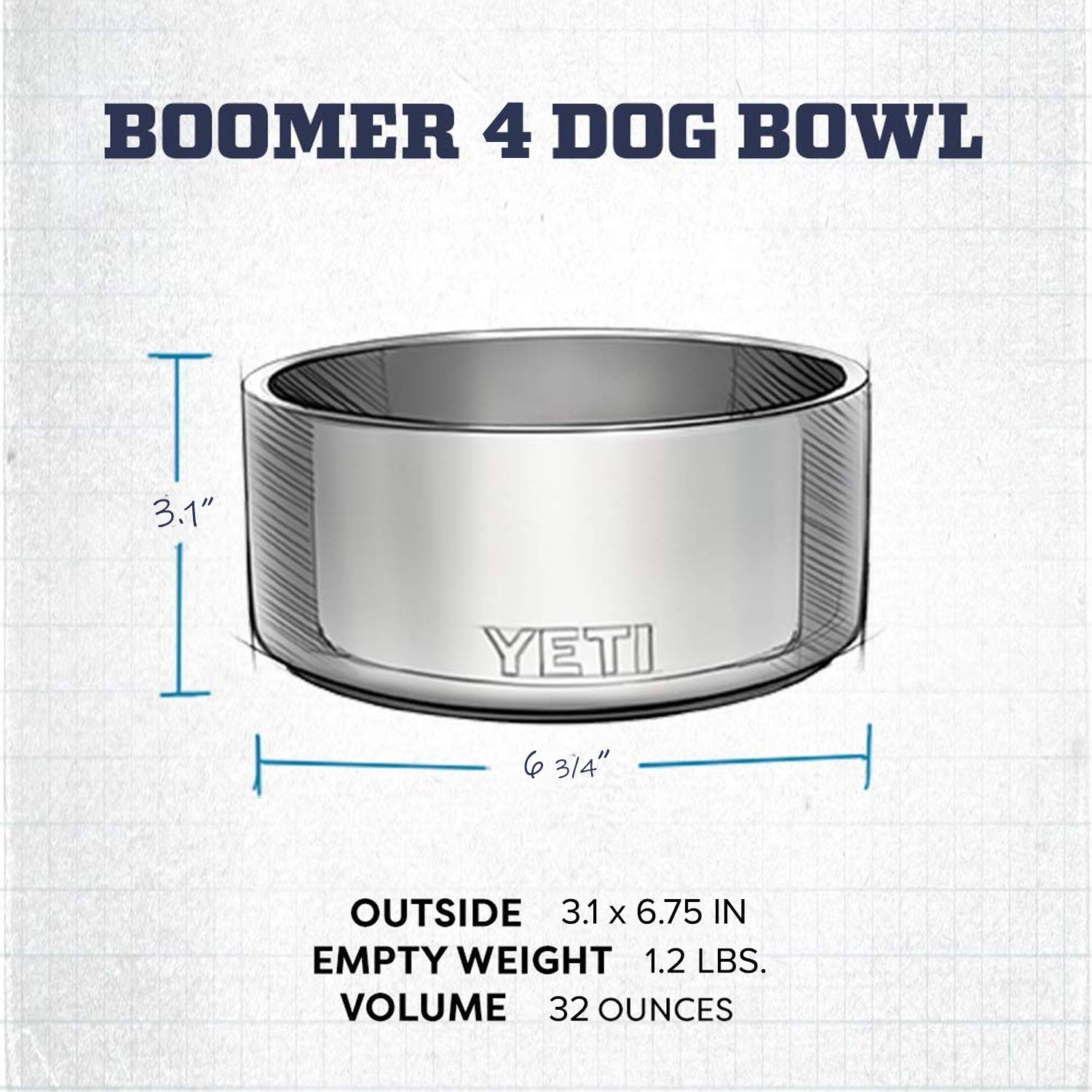 YETI Boomer 4, Stainless Steel, Non-Slip Dog Bowl, Holds 32 Ounces, Black