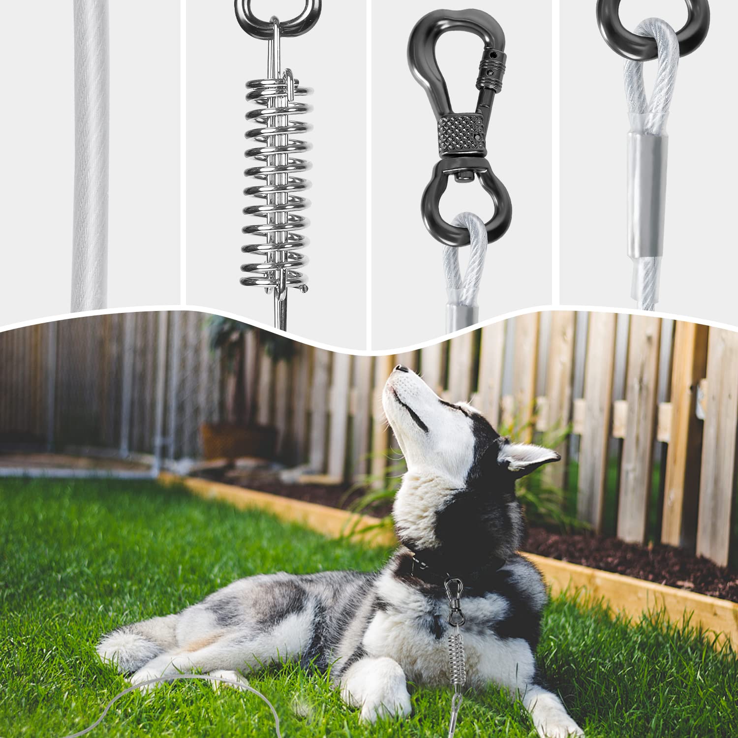 Tresbro 10 Ft Dog Tie Out Cable, Heavy Duty Dog Chains For Outside With Spring Swivel Lockable Hook, Pet Runner Cable Leads For Yard, Silver Dog Line Tether For Small Medium Large Dogs Up To 500 Lbs