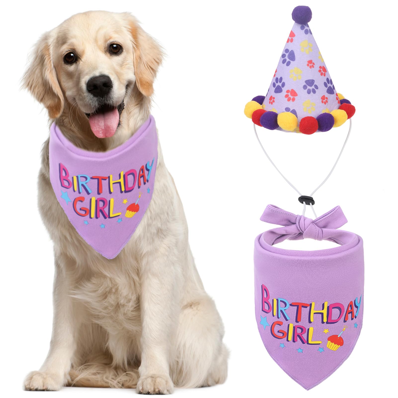PUPTECK Dog Birthday Bandana Scarf with Cute Doggy Party Hat, Costume Decorations Supplies for Small Medium Large Dogs Boy Girl 