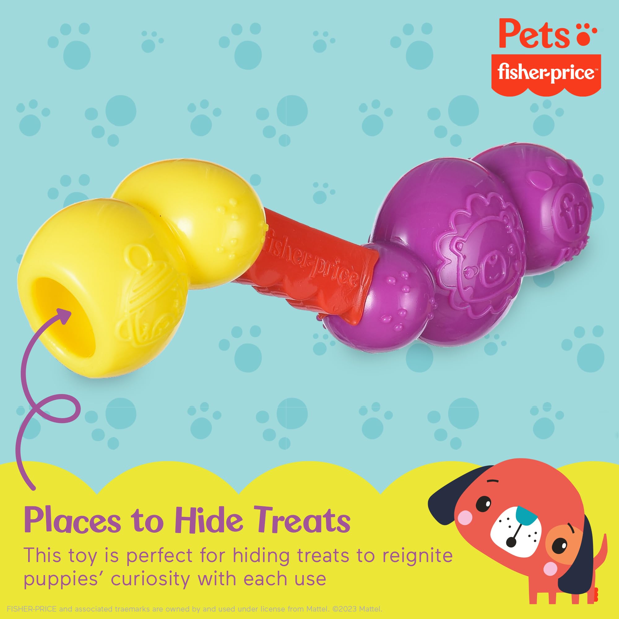 Fisher-Price for Pets ColorBites Flip Stick Multi-Function Puppy Teething Toy - Treat Hide Toy for Puppies - Fetch Dog Toy, Tug