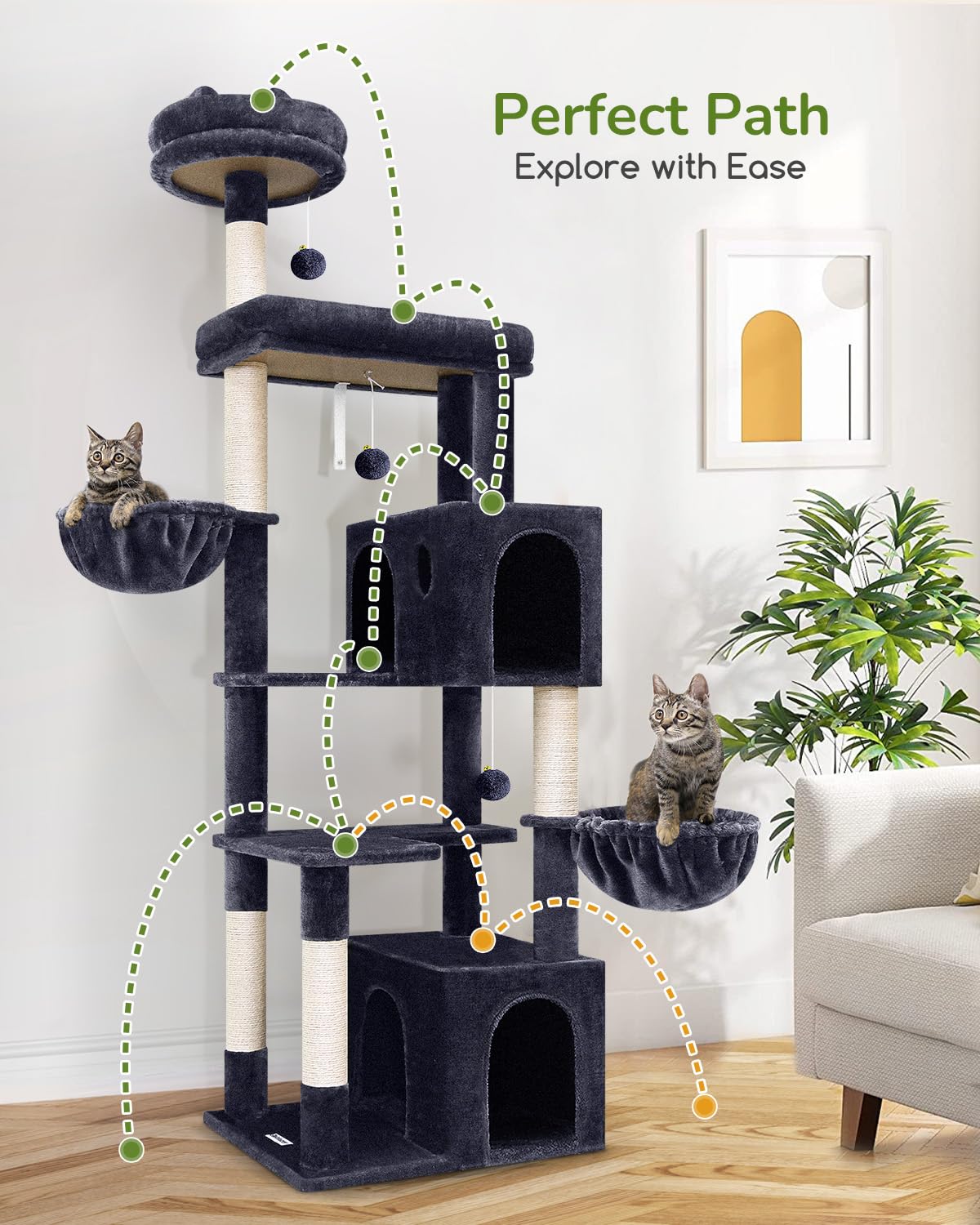 Globlazer F73 Heavy Duty Cat Tower, 73' Tall Cat Tree For Multiple Indoor Cats Large Adult, Multi-Level Cat Tower With 5 Scratc