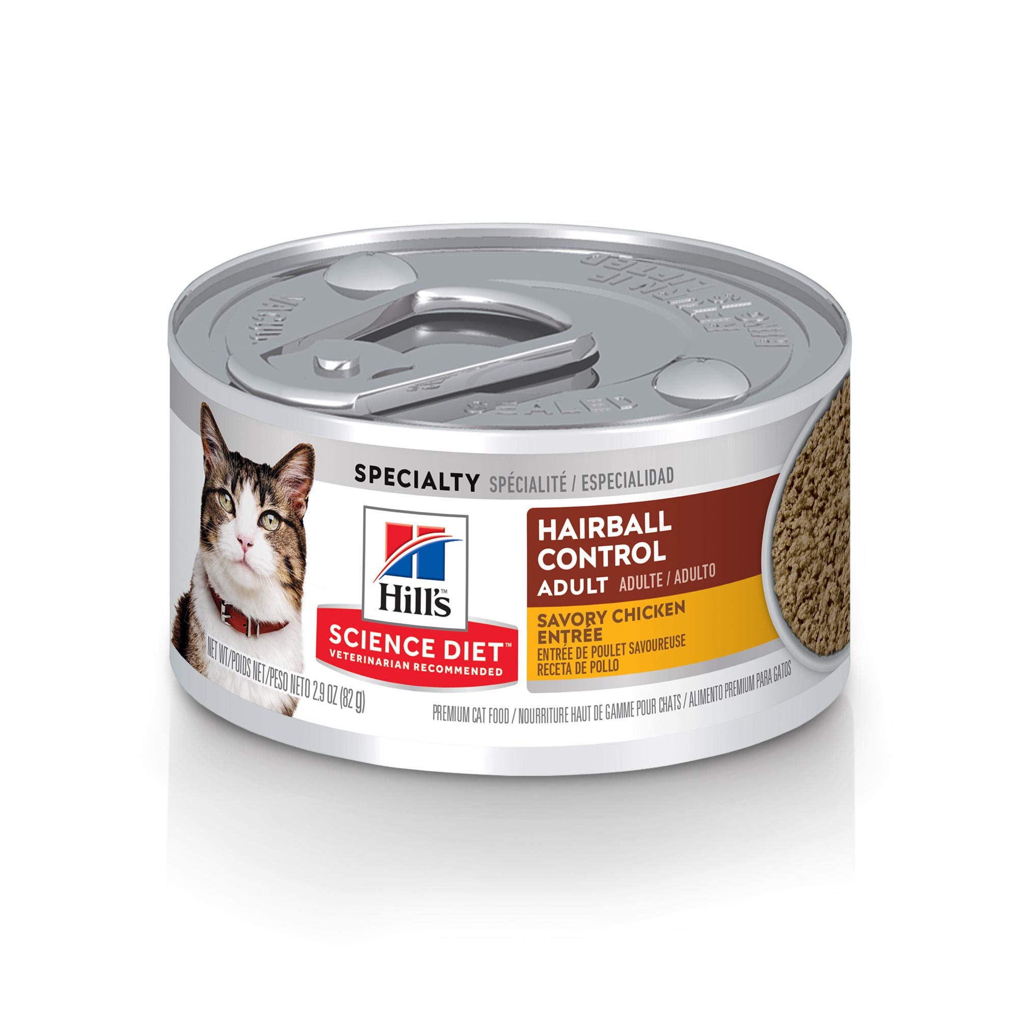 Hills Science Diet Hairball Control, Adult 1-6, Hairball Control Support, Wet Cat Food, Chicken Minced, 2.9 oz Can, Case of 24