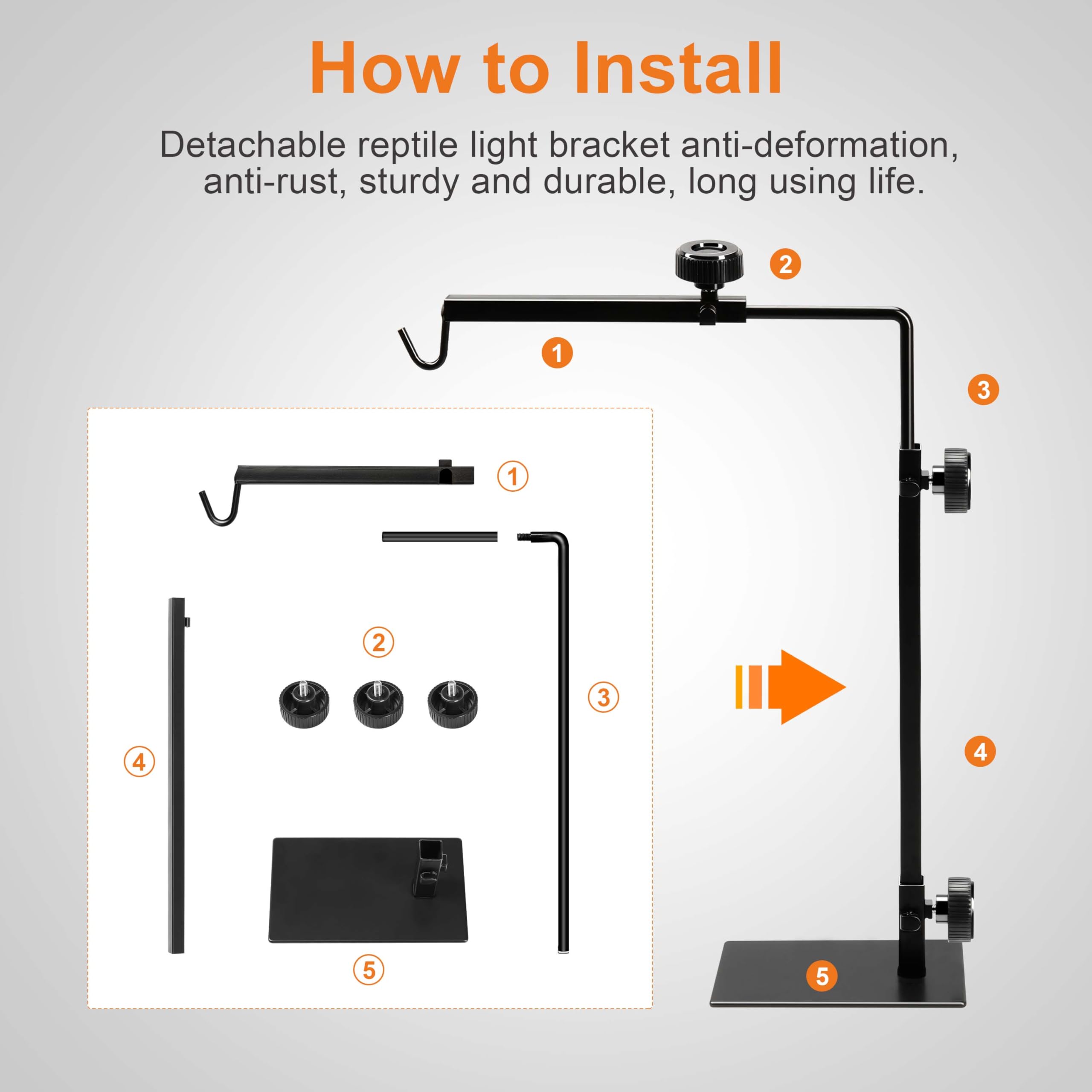 Simple Deluxe Reptile Light Stand Adjustable 14-26 inch Floor Lamp Holder, Metal Bracket for Reptile Tank & Terrarium Heating Li