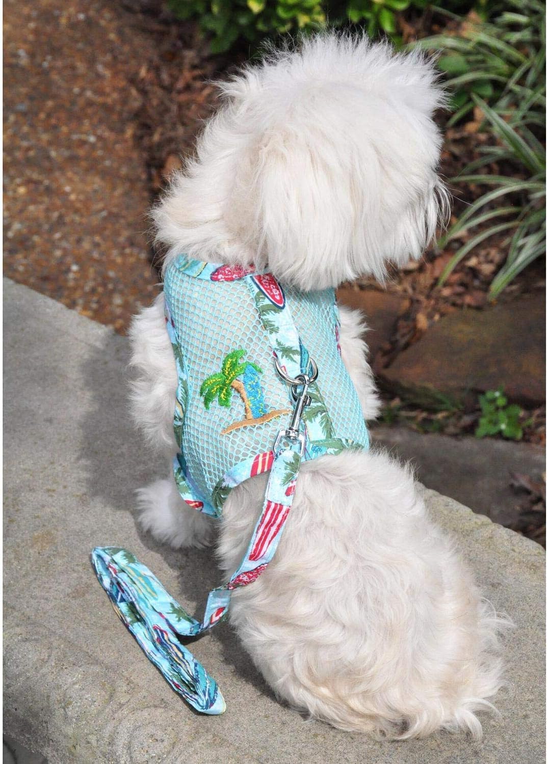 Doggie Design Cool Mesh Dog Harness - Dog Harness, Dog Vest, Pet Harness, Simple Step In And Go Design, Harness For Dog With Leash, Surfboards And Palms, Medium