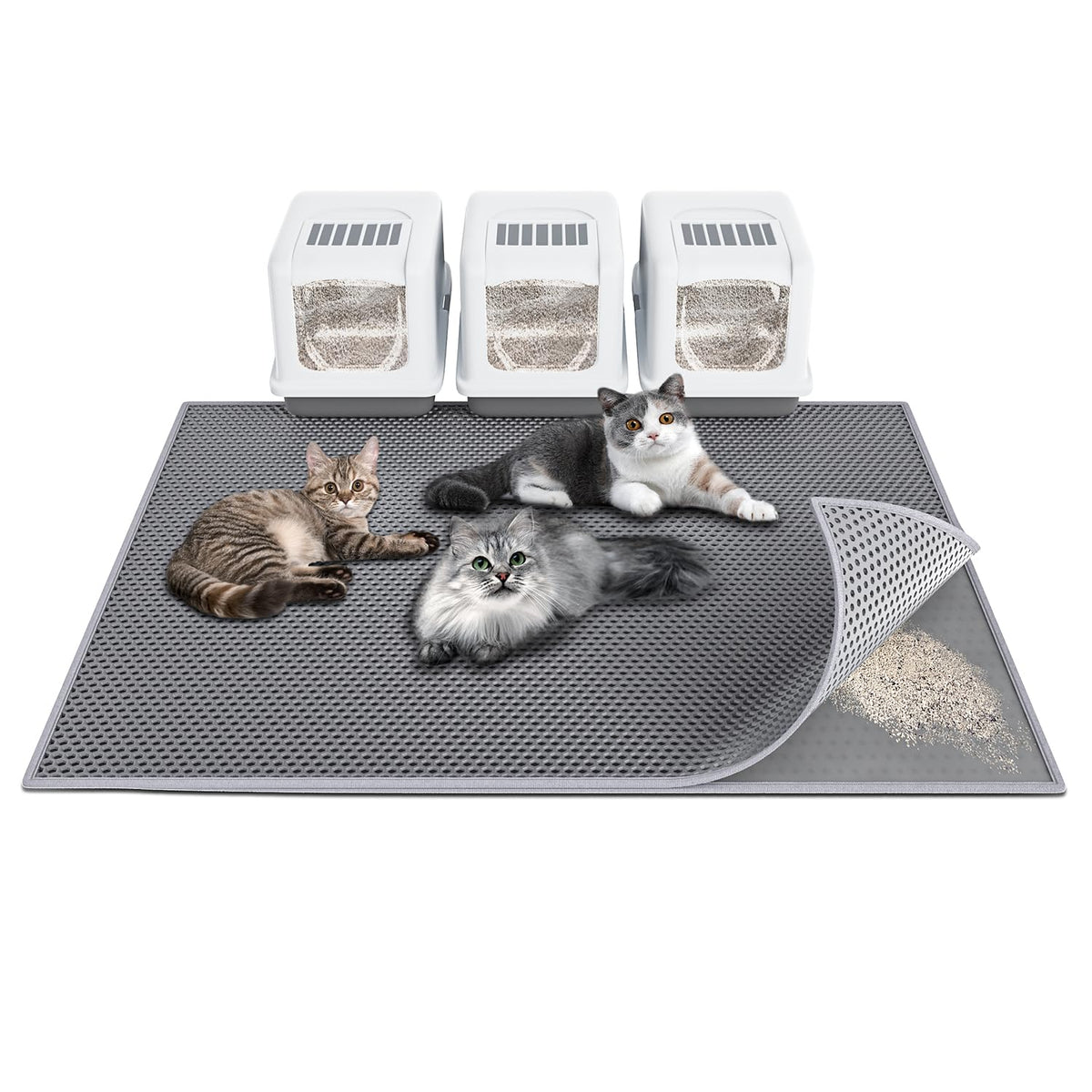 Waretary Cat Litter Box Mat: 47''X 36'' Waterproof Kitty Cat Litter Trapping Mat, Easy-Clean Double-Layer Scatter Control Pad Ru