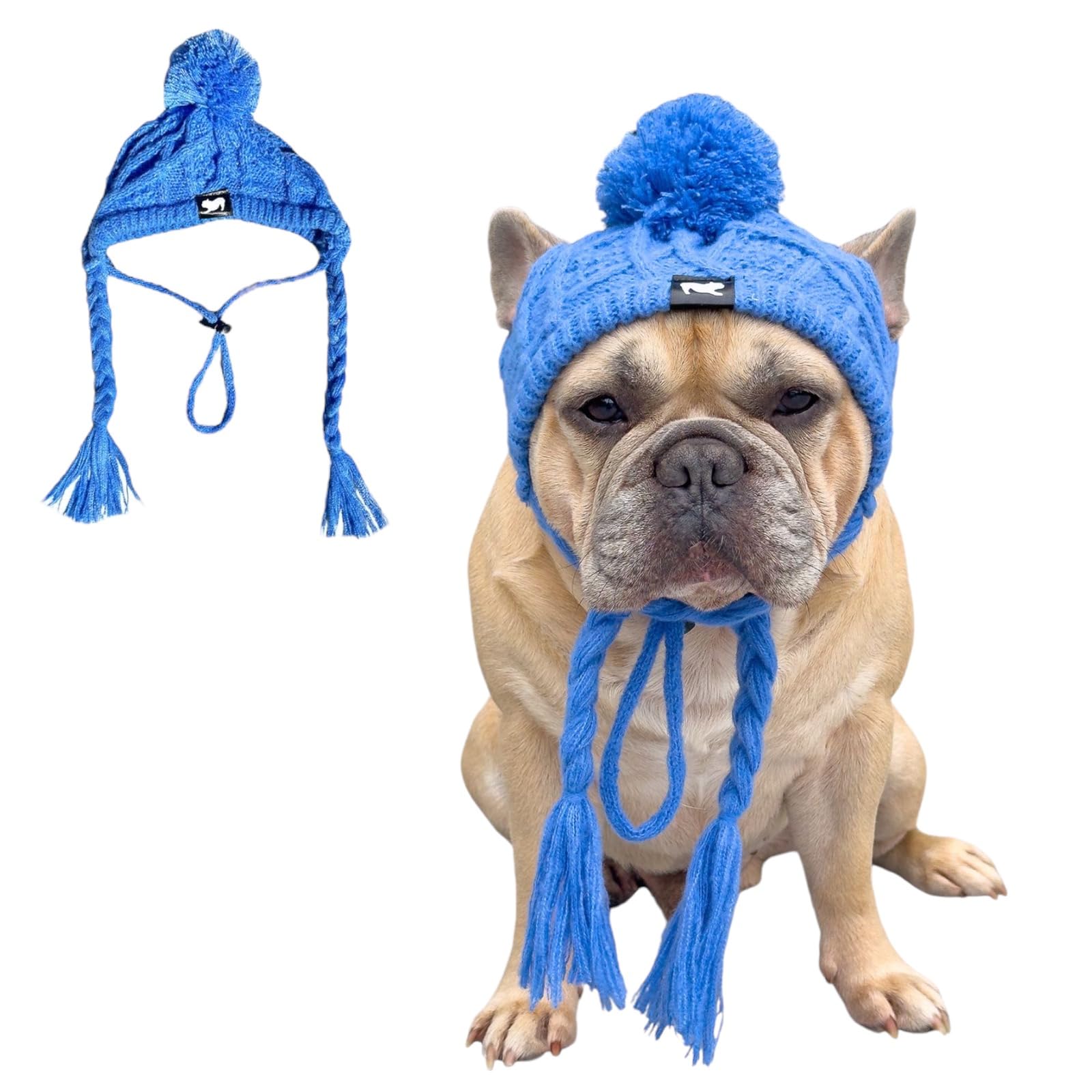 Classic Dog Knit Hat - Knitted Hat With Ear Holes & Adjustable Chin Strap - Soft Fabric Beanie For French Bulldog - Stylish Dog 