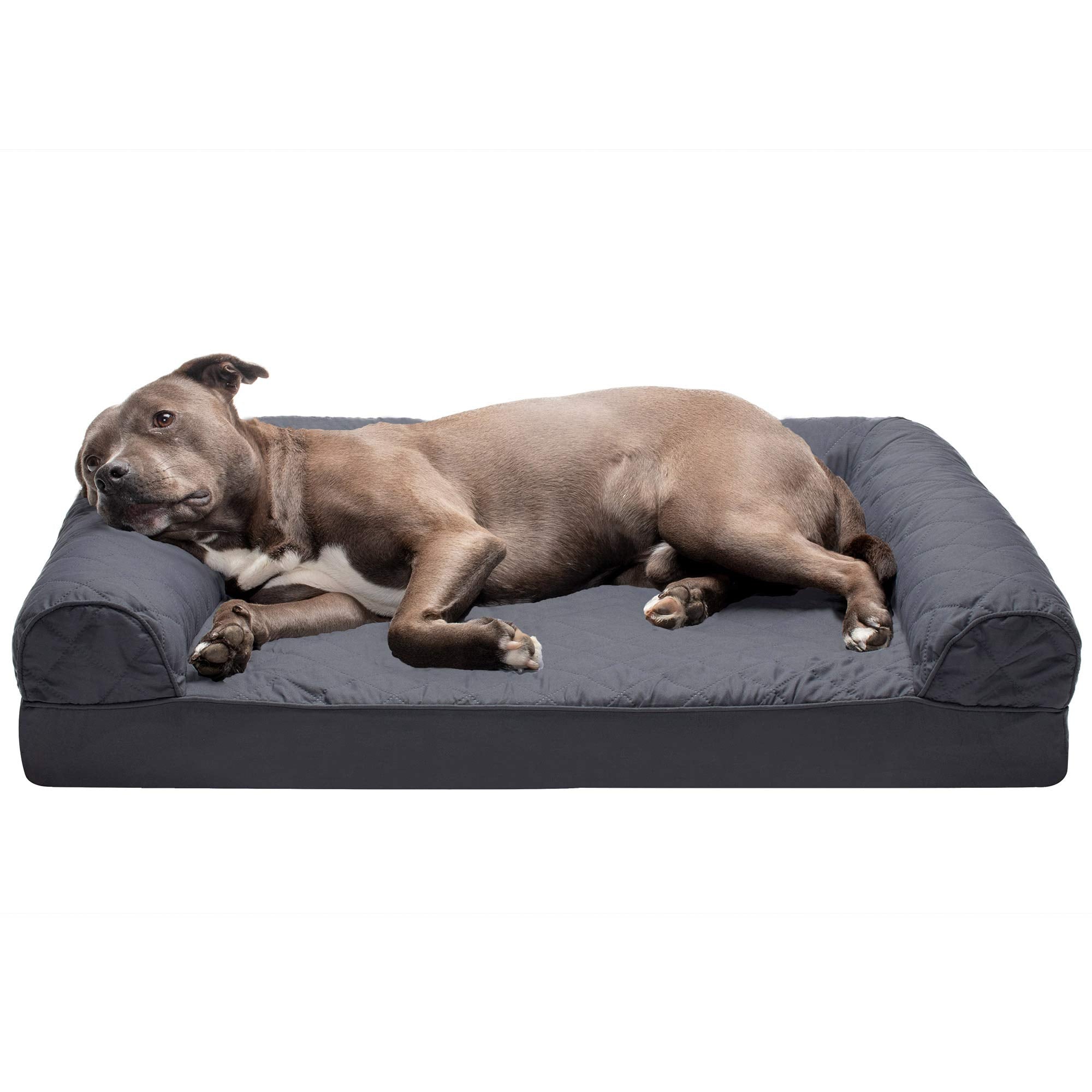Furhaven Orthopedic Dog Bed For Large/Medium Dogs W/ Removable Bolsters & Washable Cover, For Dogs Up To 55 Lbs - Quilted Sofa - Iron Gray, Large