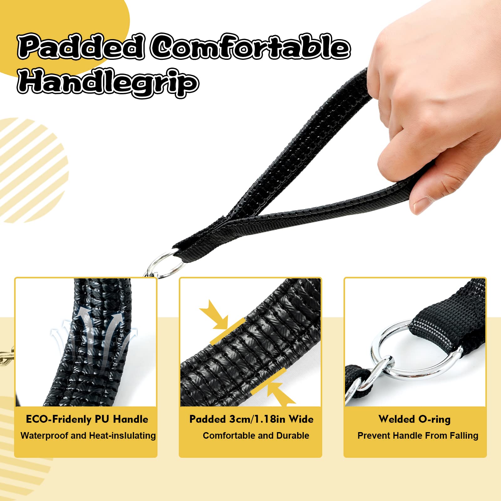 Chain Dog Leash Chew Proof, Metal Chain And Nylon Rope Pet Dog Leash With Padded Handle, Heavy Duty Chain Leashes For Medium Large Dogs, Steel Long Lead Leash For Dog Training, Walking, Running
