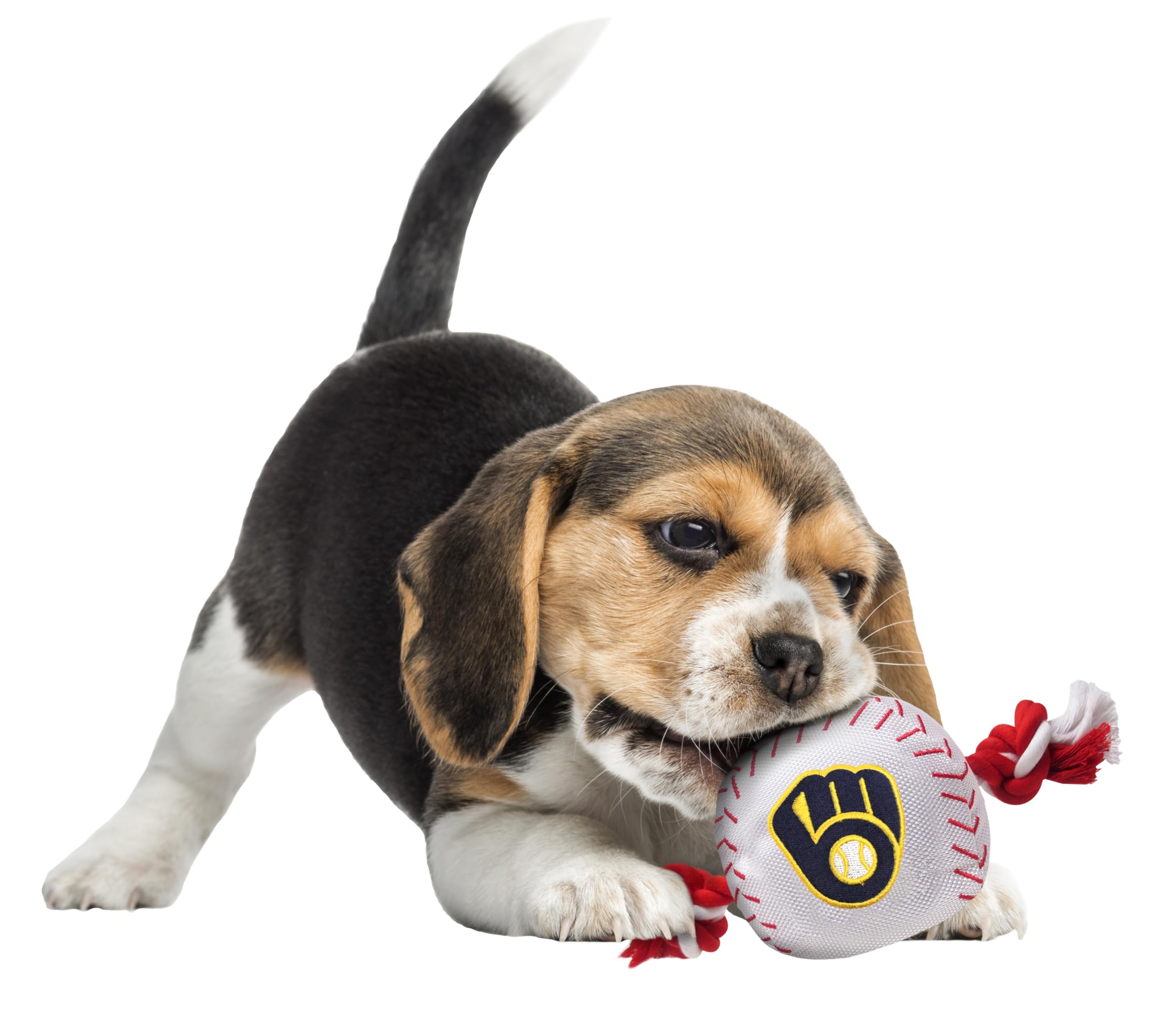 Mlb Milwaukee Brewers Baseball Rope Toy For Dogs & Cats. Tough Nylon, Sporty Baseball Design, Heavy-Duty Ropes With Inner Squeak