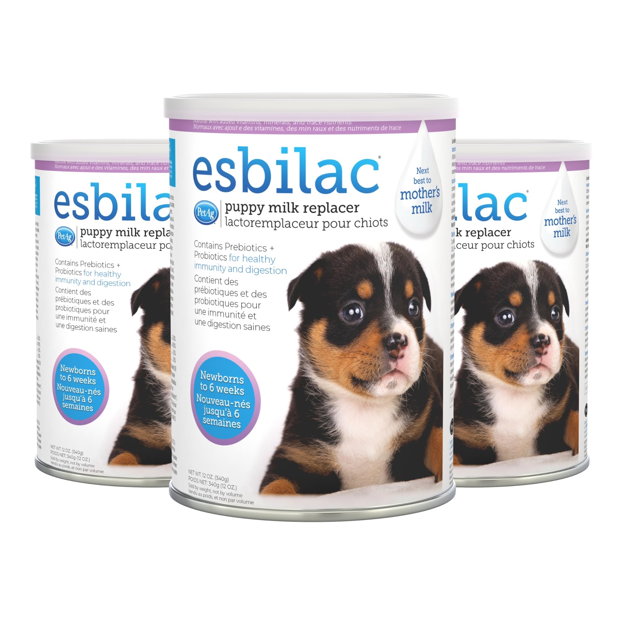 PetAg Esbilac Puppy Milk Replacer Powder - 12 oz, Pack of 3 - Powdered Puppy Formula with Prebiotics, Probiotics & Vitamins for 