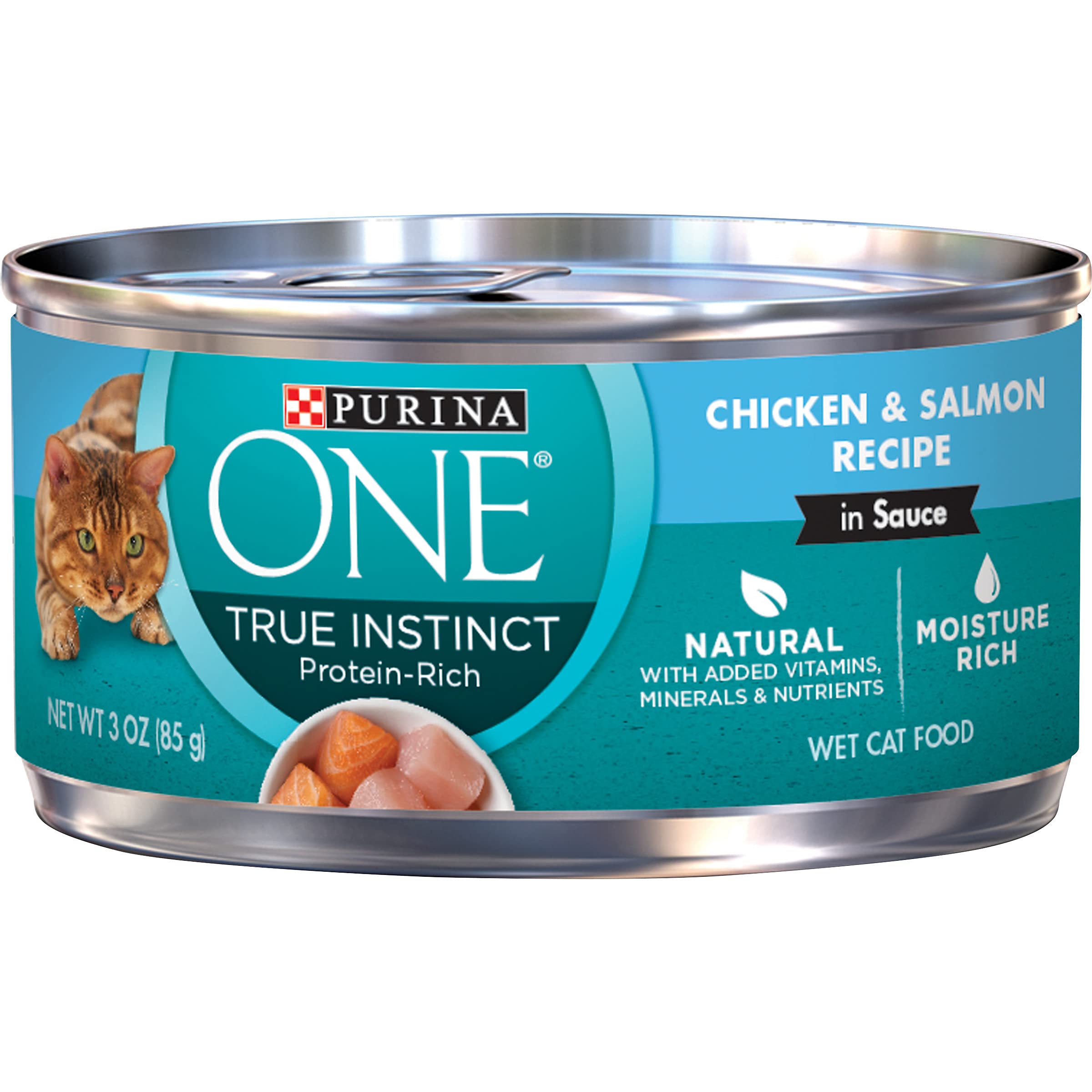 Purina ONE Natural, High Protein Cat Food, Chicken and Salmon Recipe in Sauce - (Pack of 24) 3 oz. Pull-Top Cans