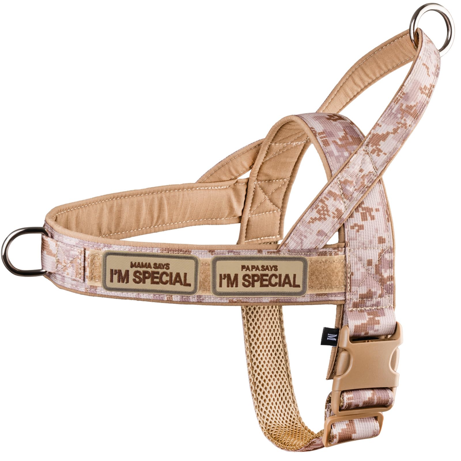 QIFBYFB No Pull Dog Harness for Medium Large Dogs, Escape Proof Adjustable Dog Harness Brown Camo, S