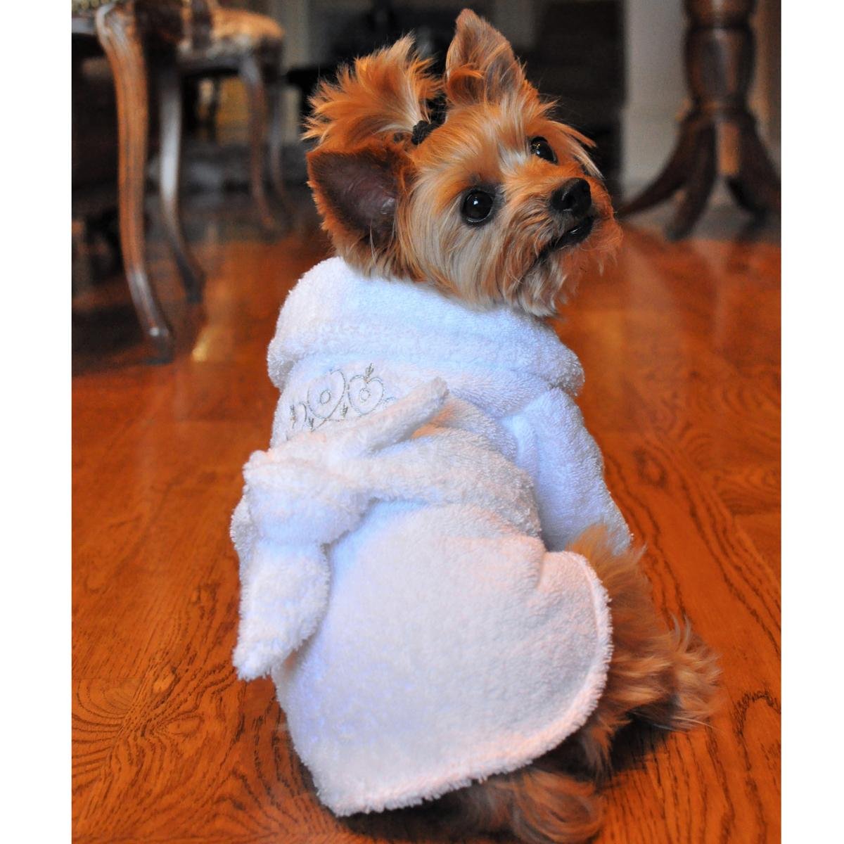 Doggie Design White Silver Tiara Cotton Dog Bathrobe (Small)