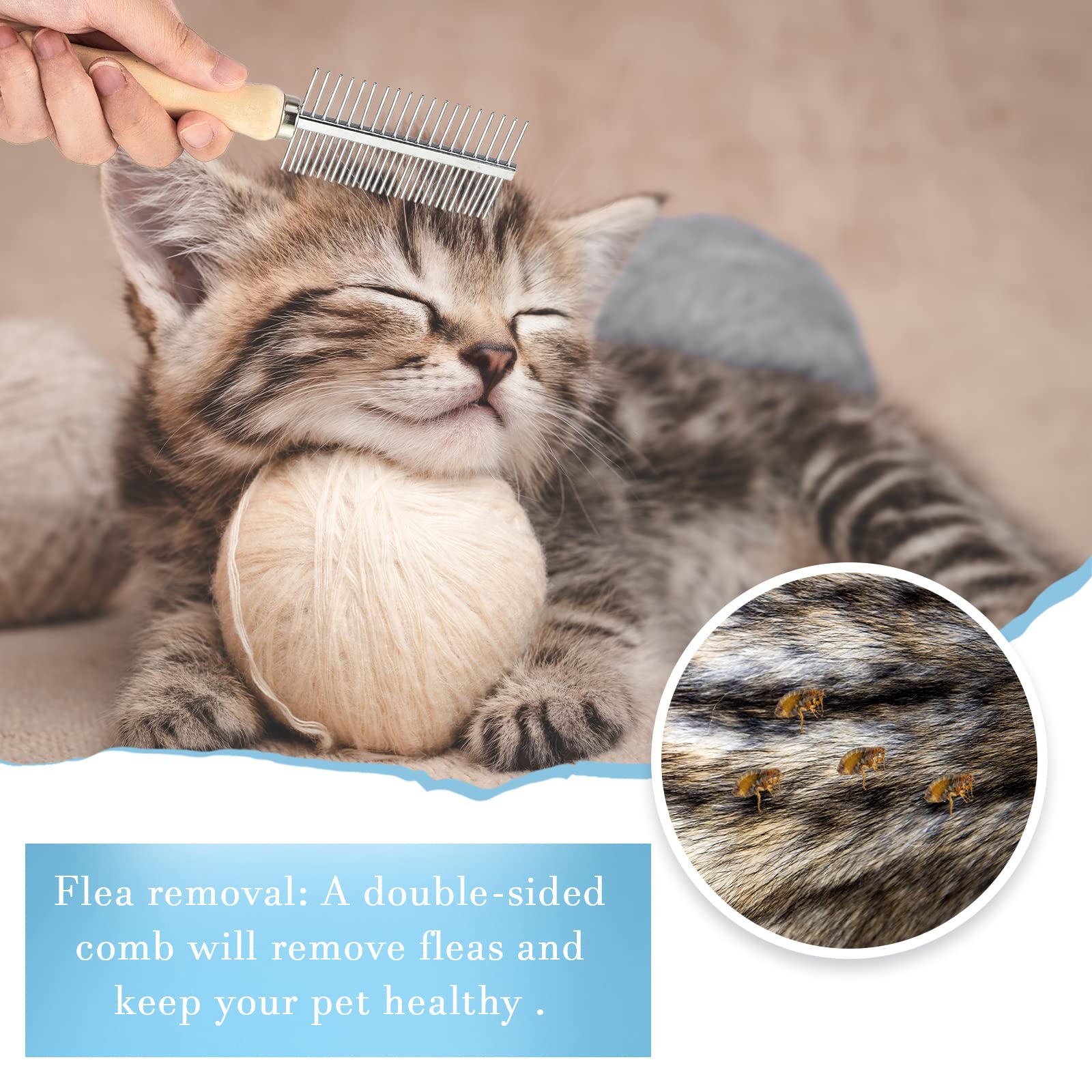Stainless Steel Pet Grooming Comb Set - 2 Pcs Double-Sided Metal Combs With Wooden Handles For Dogs And Cats, Long And Short Fur, Flea Removal Brush Tool