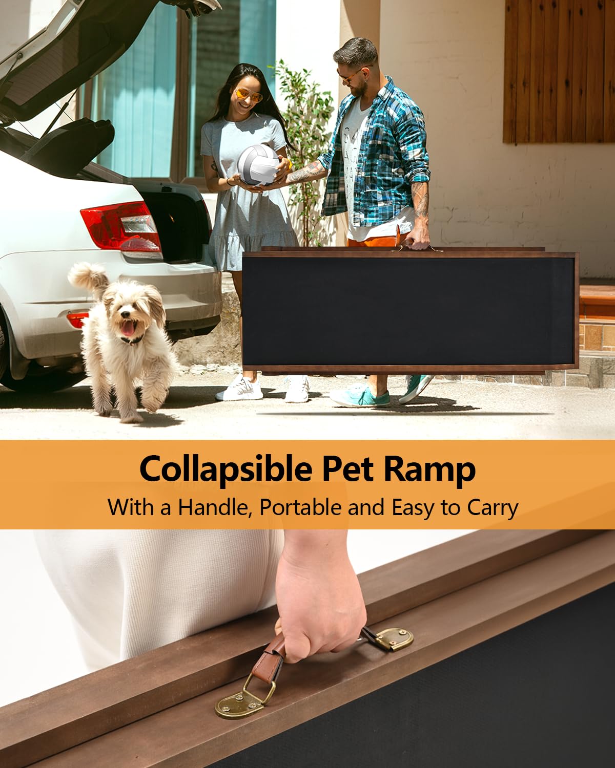 Adjustable Pet Ramp For Dogs - Large Bed/Couch/Car Ramp With Safety Rails - 17'' To 32'' Height