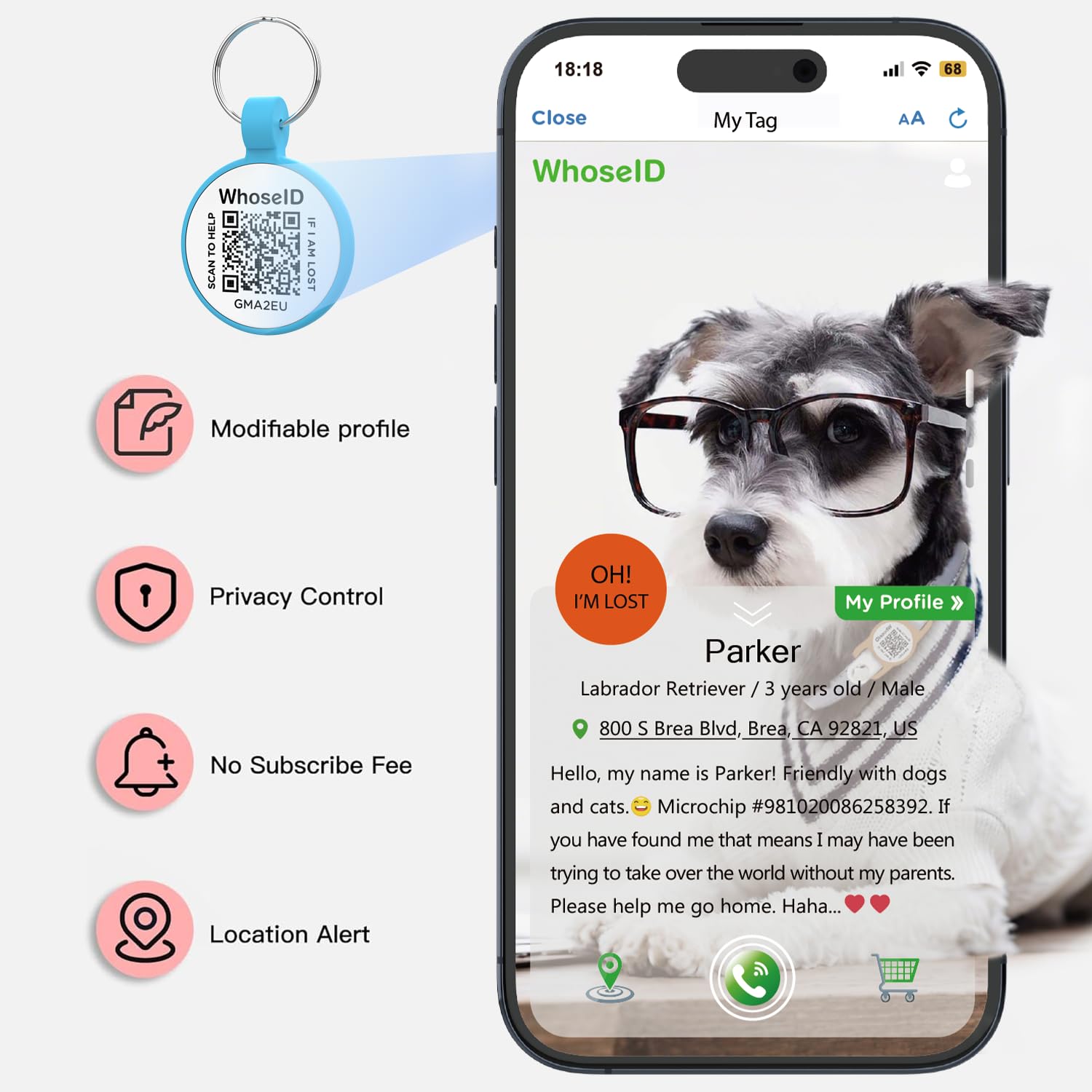 Whoseid Personalized Dog Tag, Laser Engraving Qr Code, Silicone Dog Id Tag, Pet Online Profile, Scan Qr Code Send Location, Coll