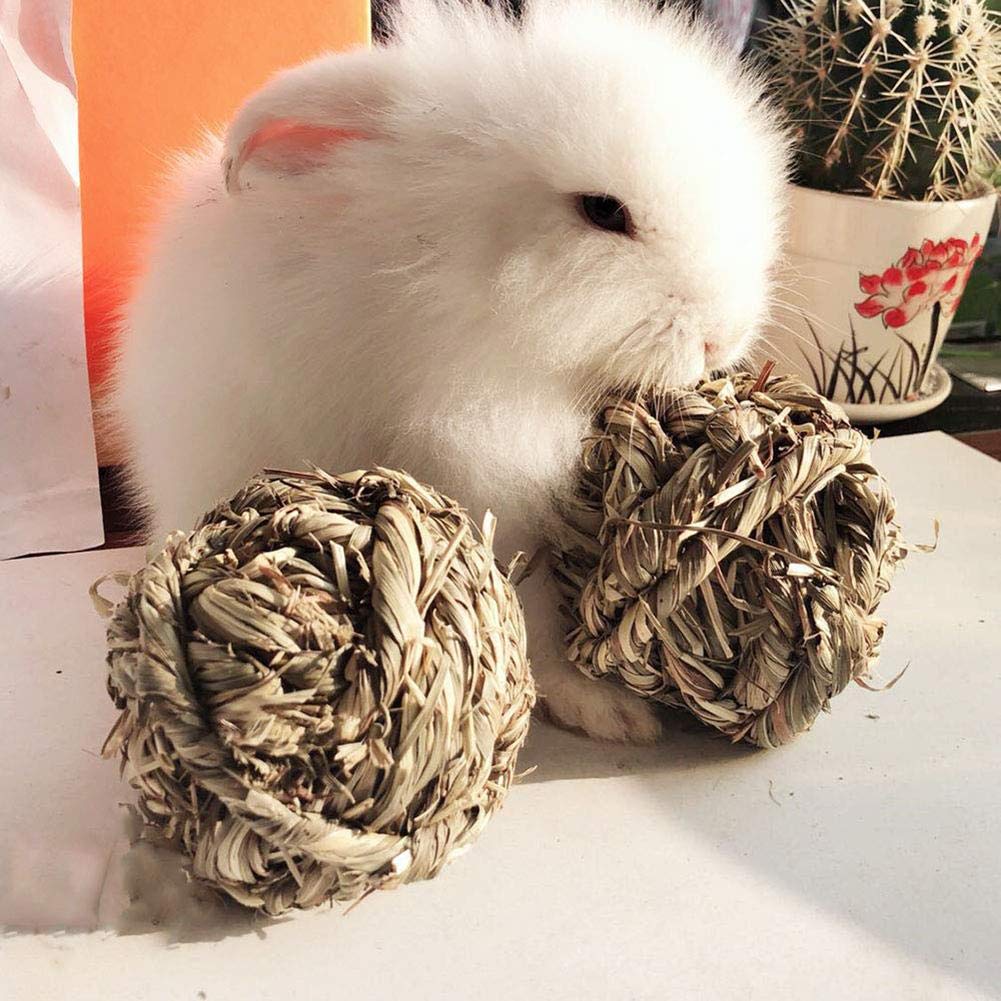 Rabbit Chew Ball Timothy Grass Grinding Small Animal Activity Play Chew Toys For Bunny Rabbits Hamster Guinea Pigs Gerbils (5Pcs)