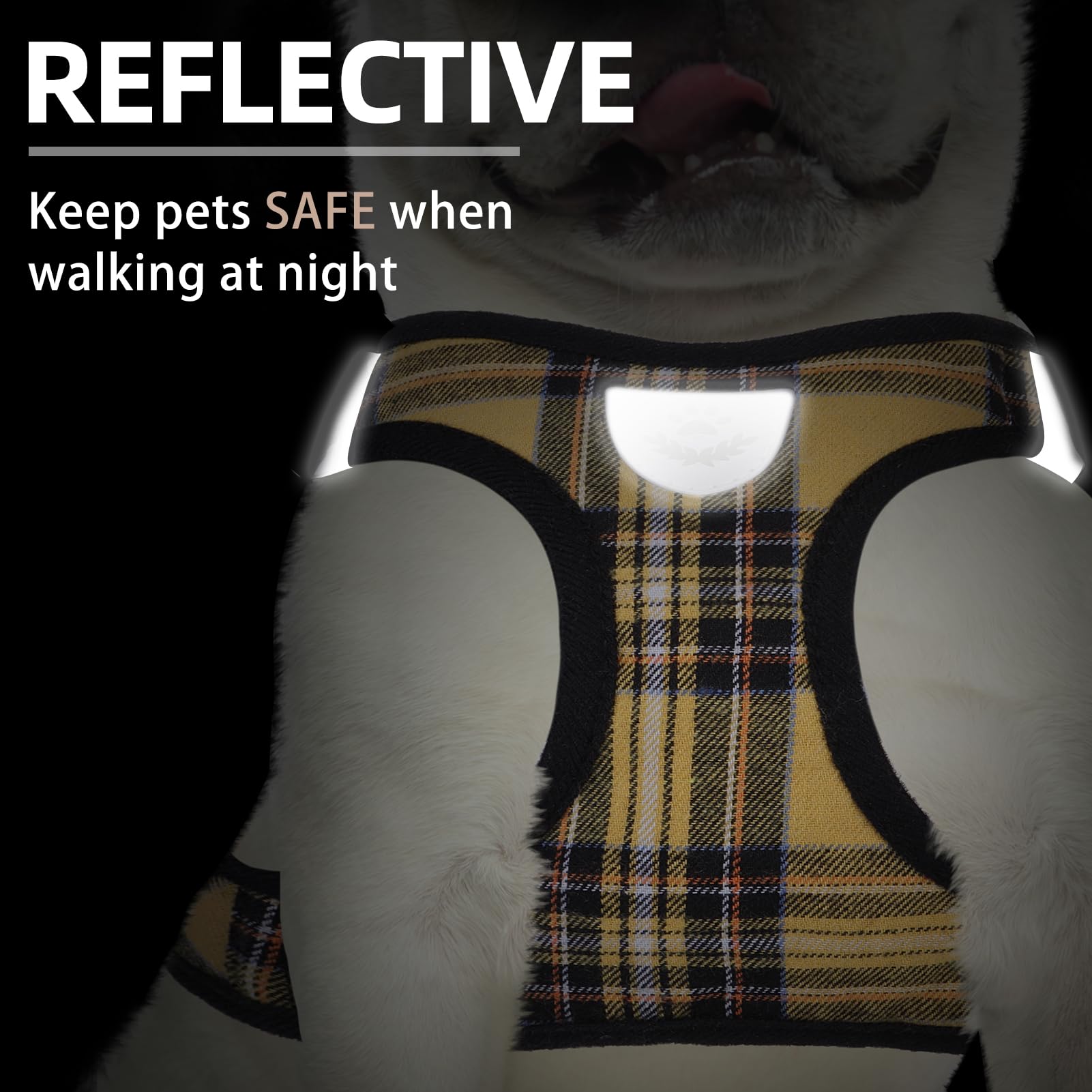 Pupteck Adjustable Dog Harness Collar And Leash Set Step In No Pull Pet Harness For Small Medium Dogs Puppy And Cats Outdoor Walking Running, Soft Mesh Padded Reflective Vest Harnesses, Yellow, Xxs