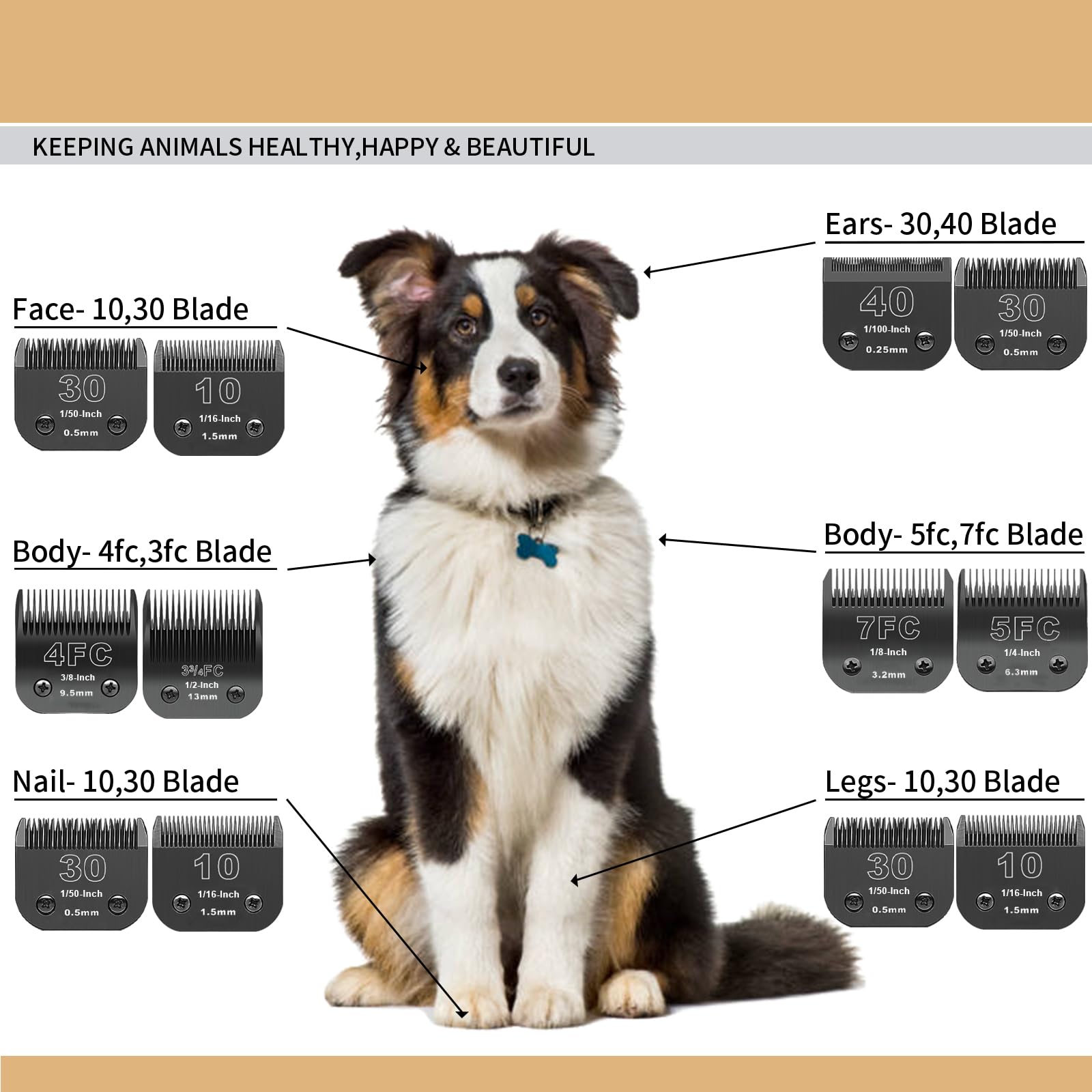 Dodaer Black Detachable Pet Dog Grooming Clipper Stainless Steel Blades Set,Compatible With Andis,Oster A5,Wahl Km10 Series Clip