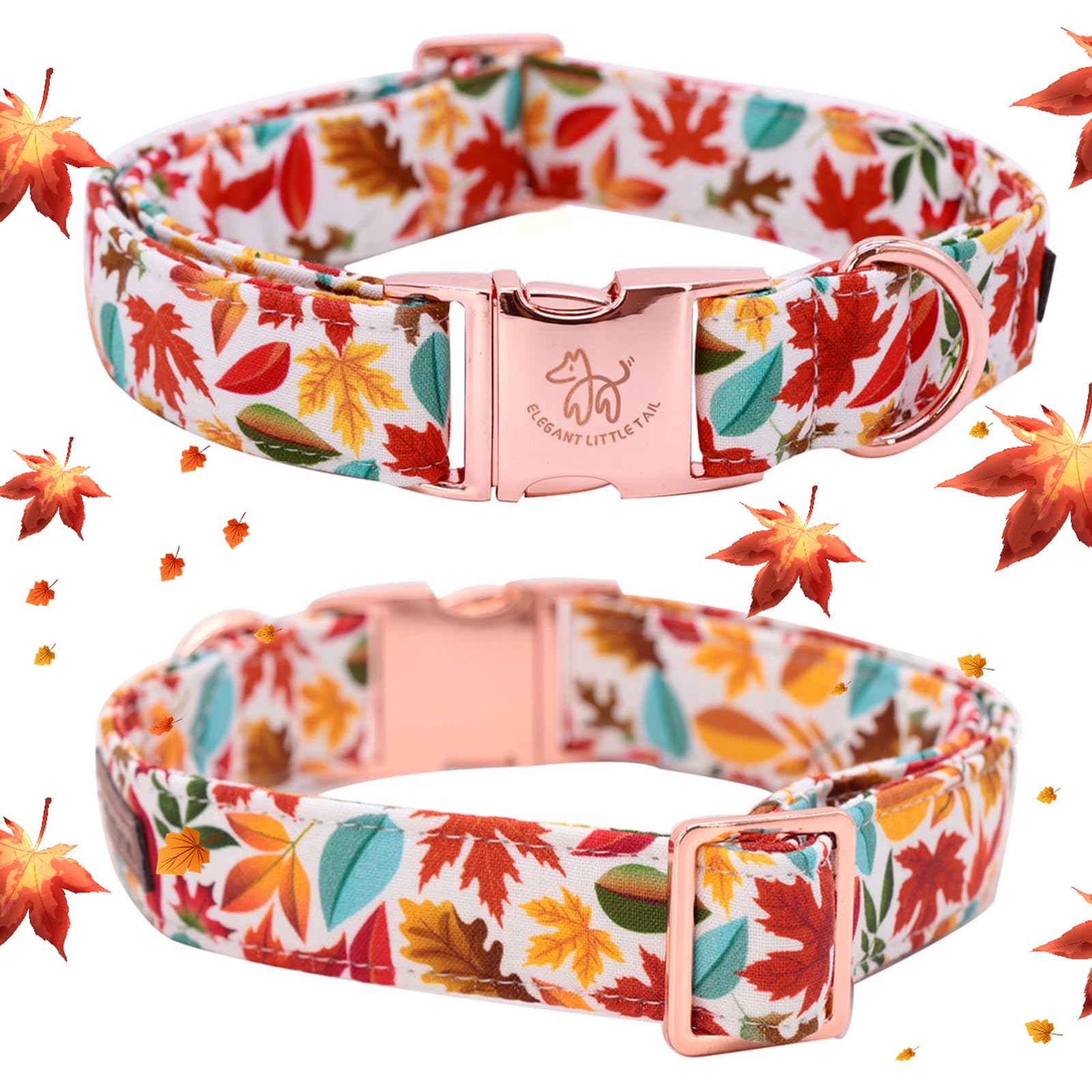 Elegant Little Tail Fall Dog Collar, Autumn Leaves Pet Collar Durable Dog Collars Male Or Female Holiday Pet Gift Adjustable Dog