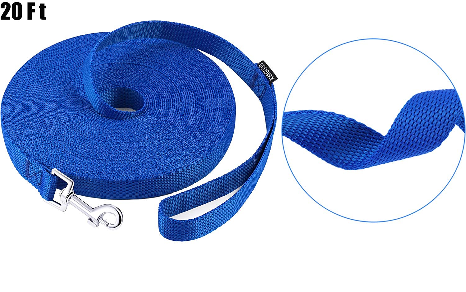 Amagood Dog/Puppy Obedience Recall Training Agility Lead-15 Ft 20 Ft 30 Ft 50 Ft Long Leash-For Dog Training,Tie Out,Play,Safety,Camping (20 Feet, Blue)