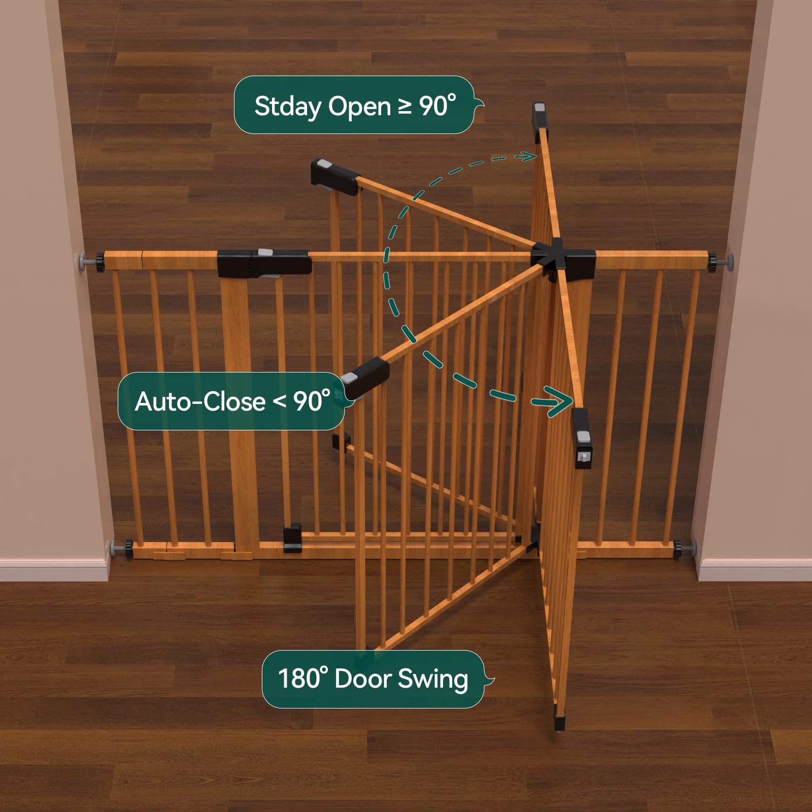 BABELIO 29-48 Metal Baby Gate with Brown Wood Pattern, Auto Close Dog Gate PressGuard P7 for The House, Stairs and Doorways, Pre