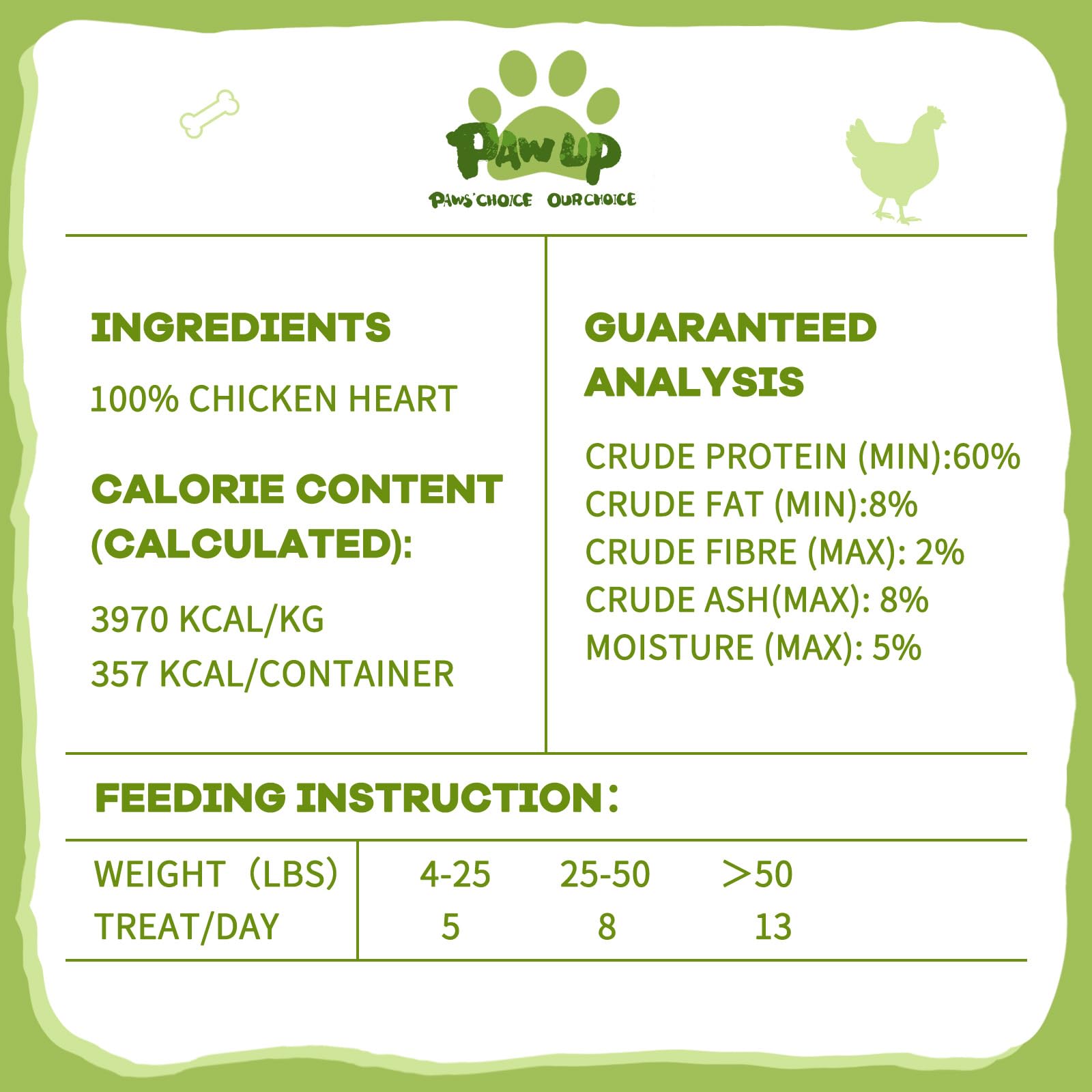 PAWUP Freeze Dried Chicken Heart Pet Treats, High Protein Freeze-Dried Pet Food for Dogs, Cats, Fresh Ingredient, 3.2 oz, Rawhid