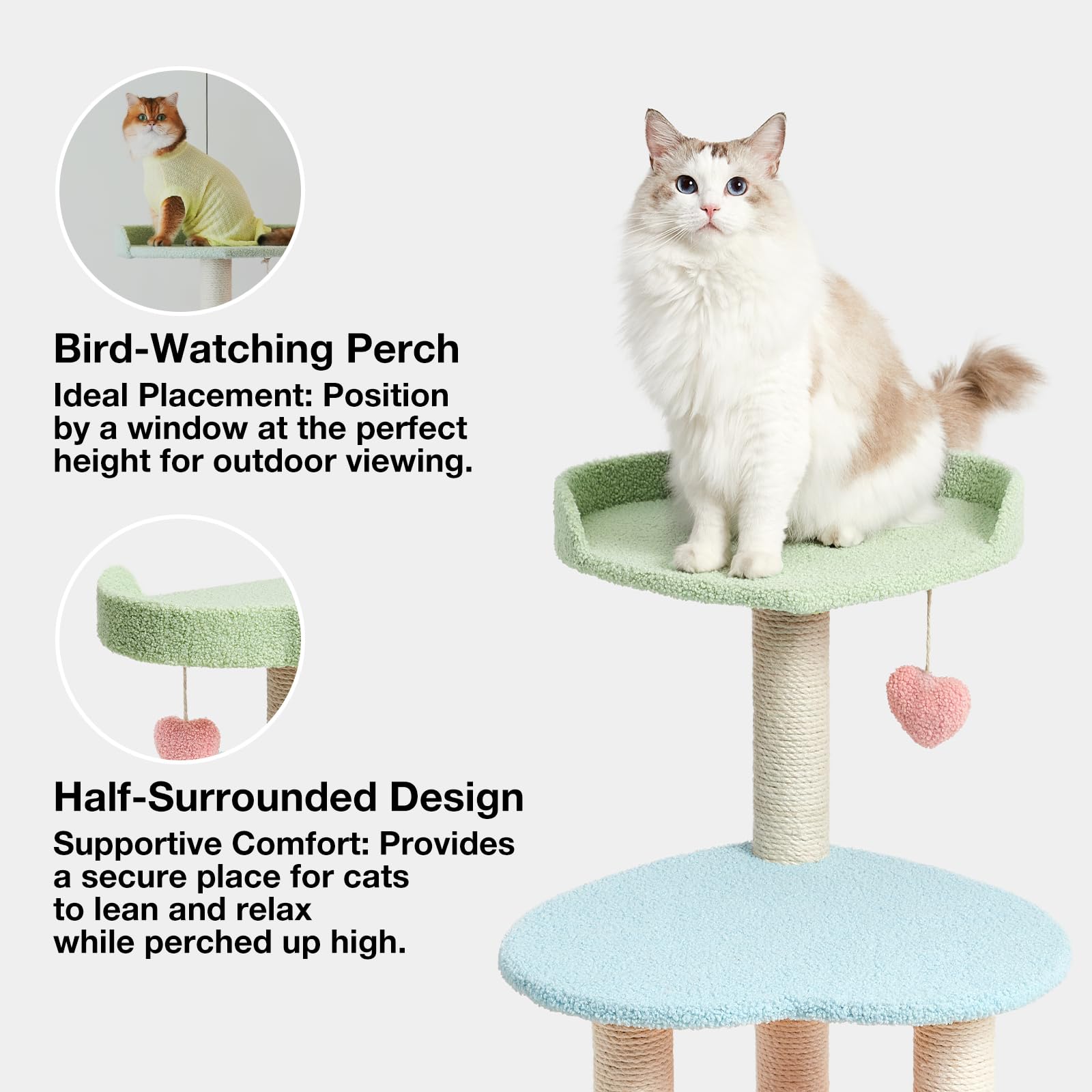 Vetreska Cat Tree Cat Tower 39.4'' For Indoor Cats With Sisal Covered Scratching Posts And Sweetheart Shape Platform, Multi-Level Cat Tower Activity Center Furniture For Kittens Cats And Pets