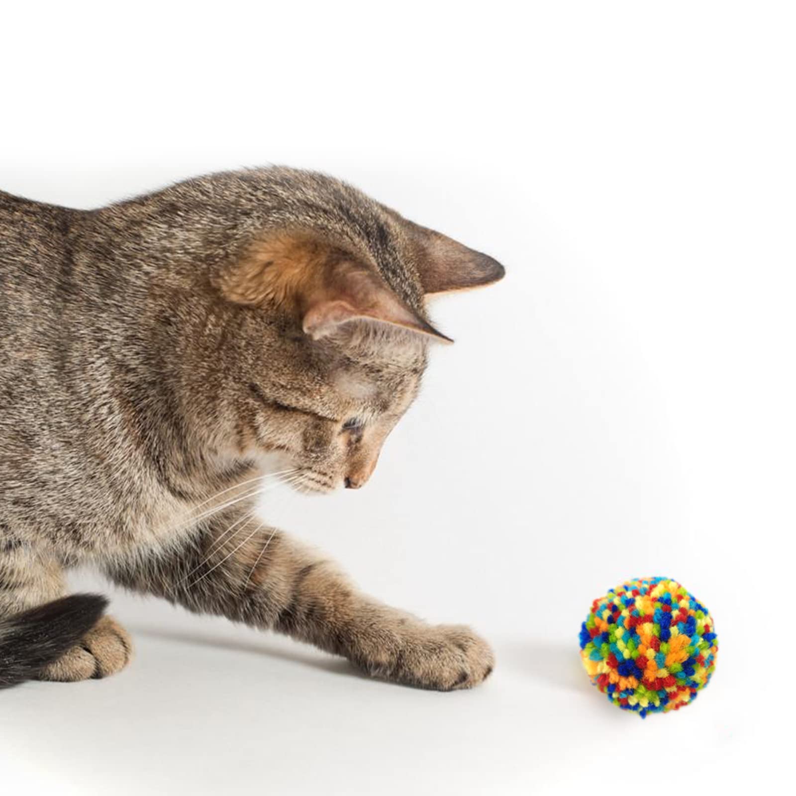 Andiker 6 Pcs Assorted Color Cat Ball Toys, Woolen Yarn Puffs Cat Pom Pom Balls Interactive Kitten Chasing Toys