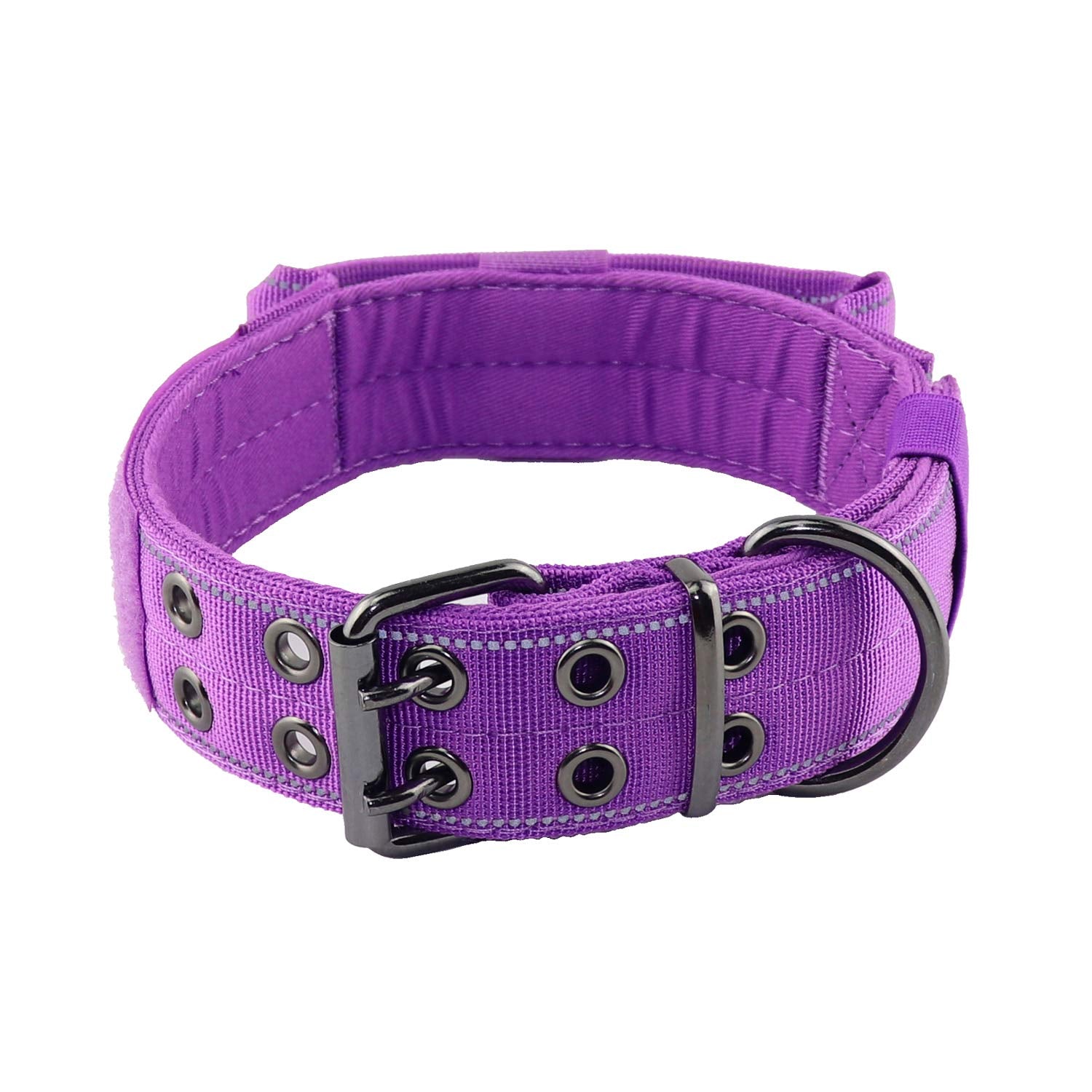 Yunleparks Reflective Dog Collar Heavy Duty Dog Collar with Control Handle and Metal Buckle for Dog Training(XL,Purple)