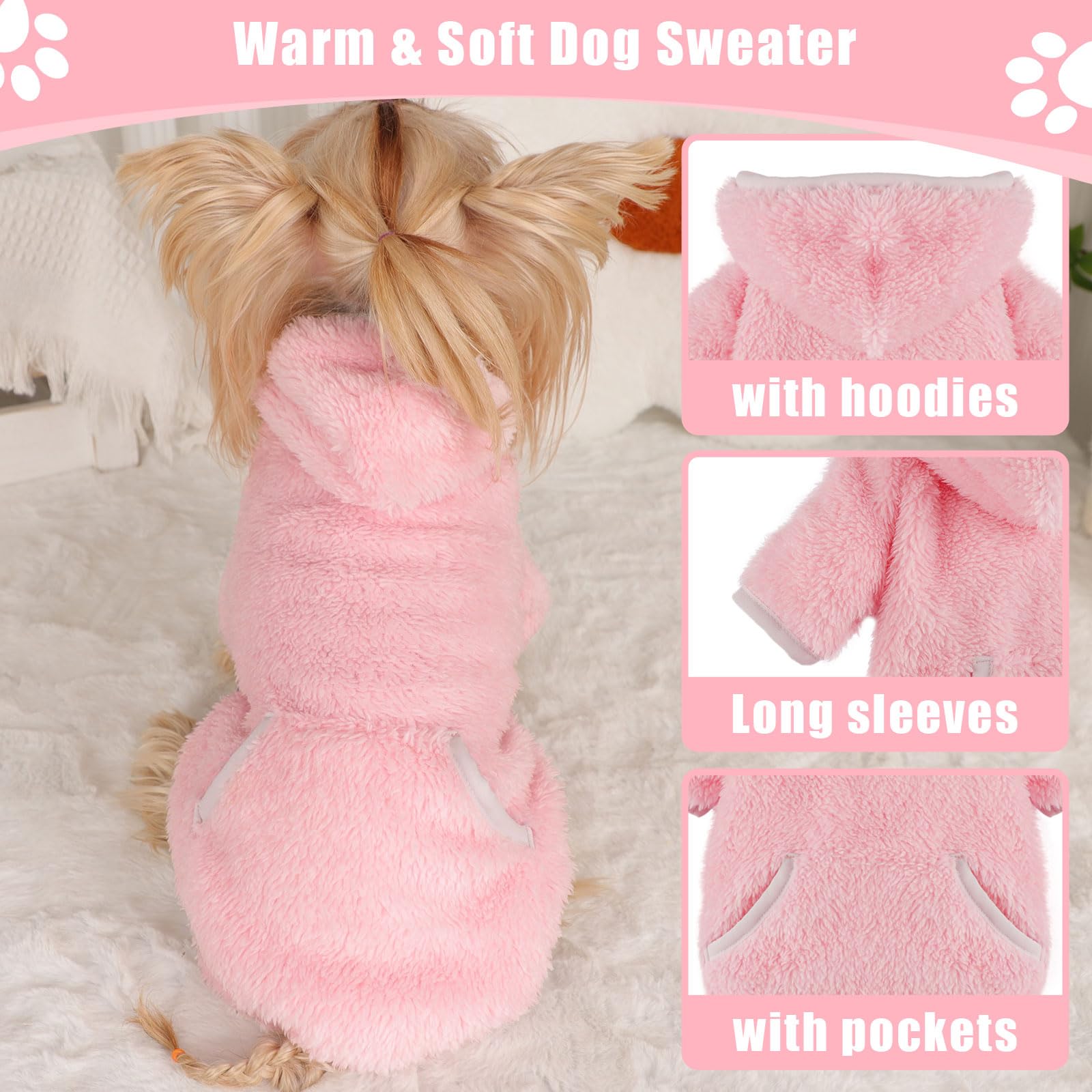 Dog Sweaters For Small Dogs Girl Fleece Dog Hoodie Winter Puppy Sweater For Chihuahua Teacup Yorkie Soft Stretchy Tiny Clothes S