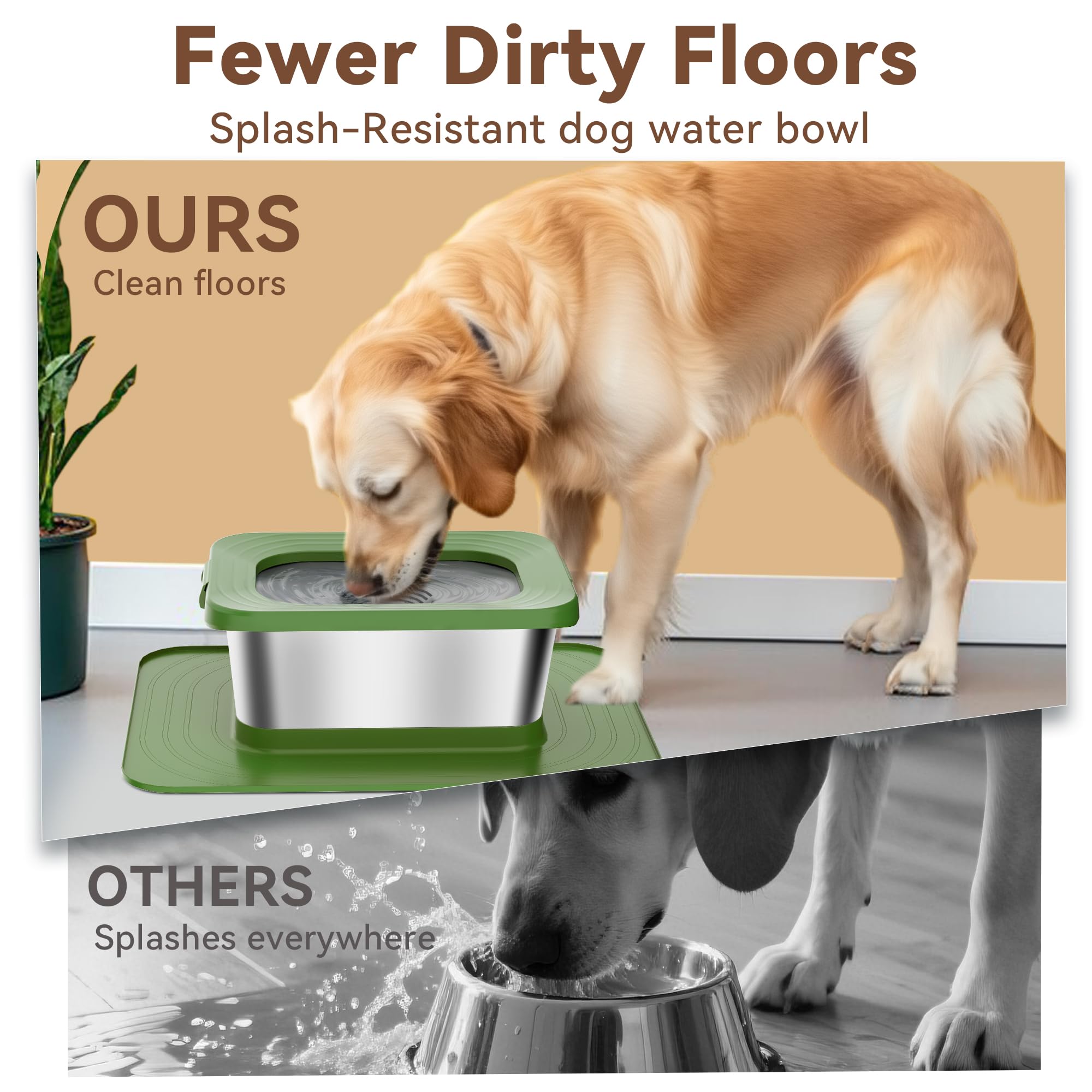 Twinsing 10L No Spill Dog Water Bowl, 2.6 Gal Stainless Steel No Splash Large Dog Water Bowl With Non-Slip Silicone Mat, Spill P