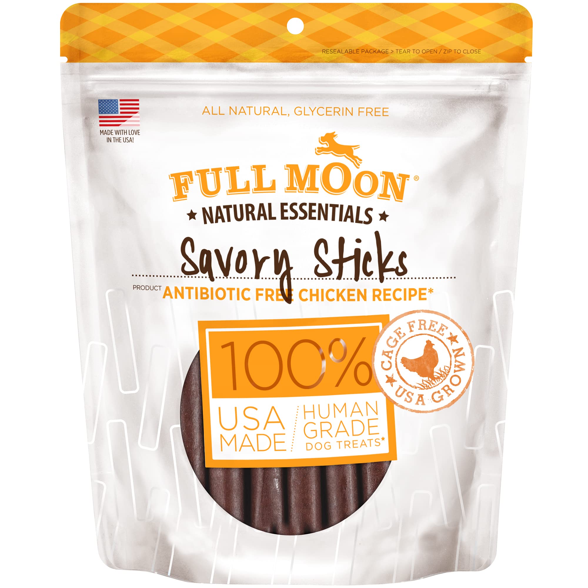 Full Moon All Natural Human Grade Dog Treats, Essential Chicken Savory Sticks, 16 Ounce