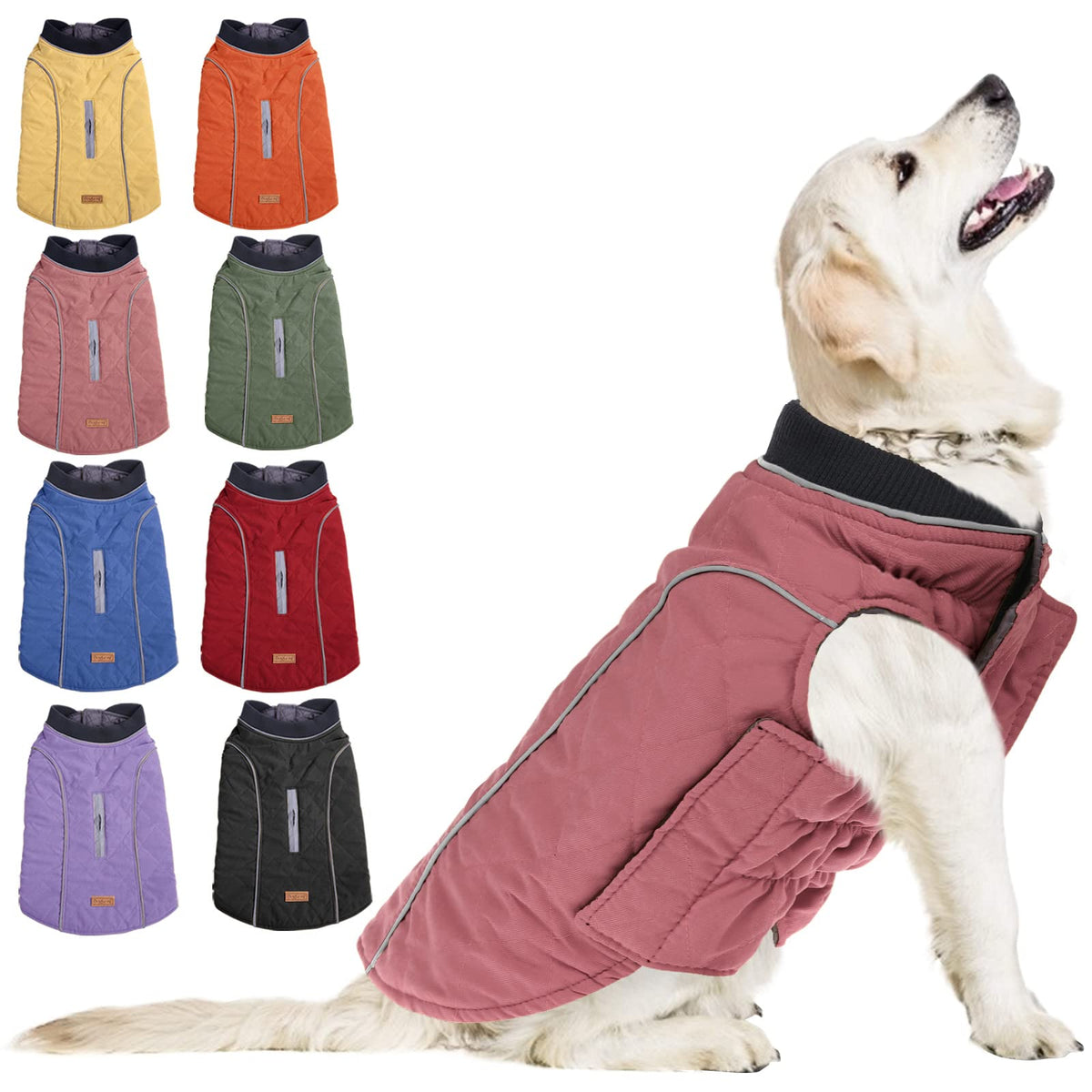 Koeson Windproof Dog Cold Weather Coat, Reflective Pet Winter Thick Warm Outdoor Jacket With Harness Hole, Comfy Cotton Apparel Padded Vest For Small Medium Large Dogs Pink S