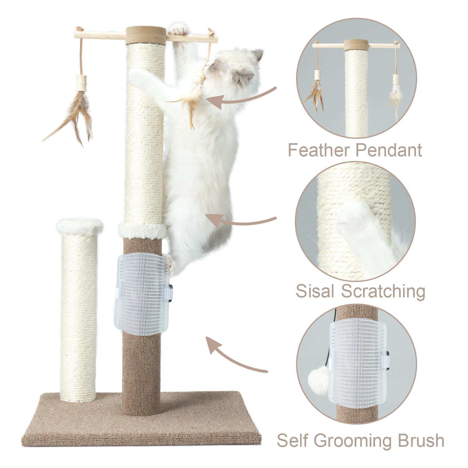 Pawsfans Cat Scratching Post 30 Inches Tall Sisal Carpet Vertical Scratch Posts For Indoor Cats And Kittens,With Hanging Ball An