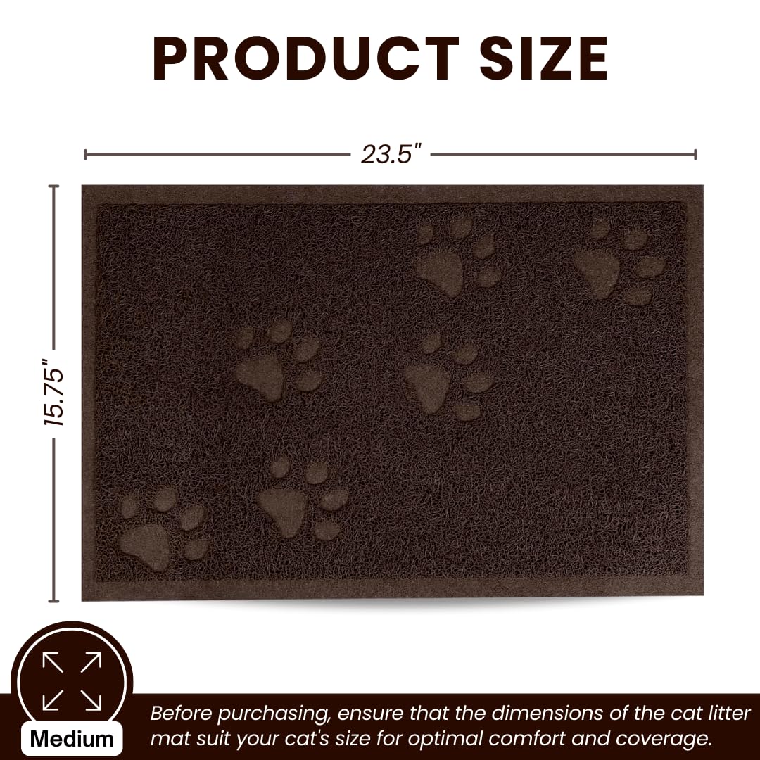Andalus Medium Cat Litter Mat, Pack Of 1 - Waterproof, Non-Slip & Easy To Clean Cat Litter Box Mat For Extra Efficient Pet Litter-Trapping, Brown (23.5” X 15.75”)