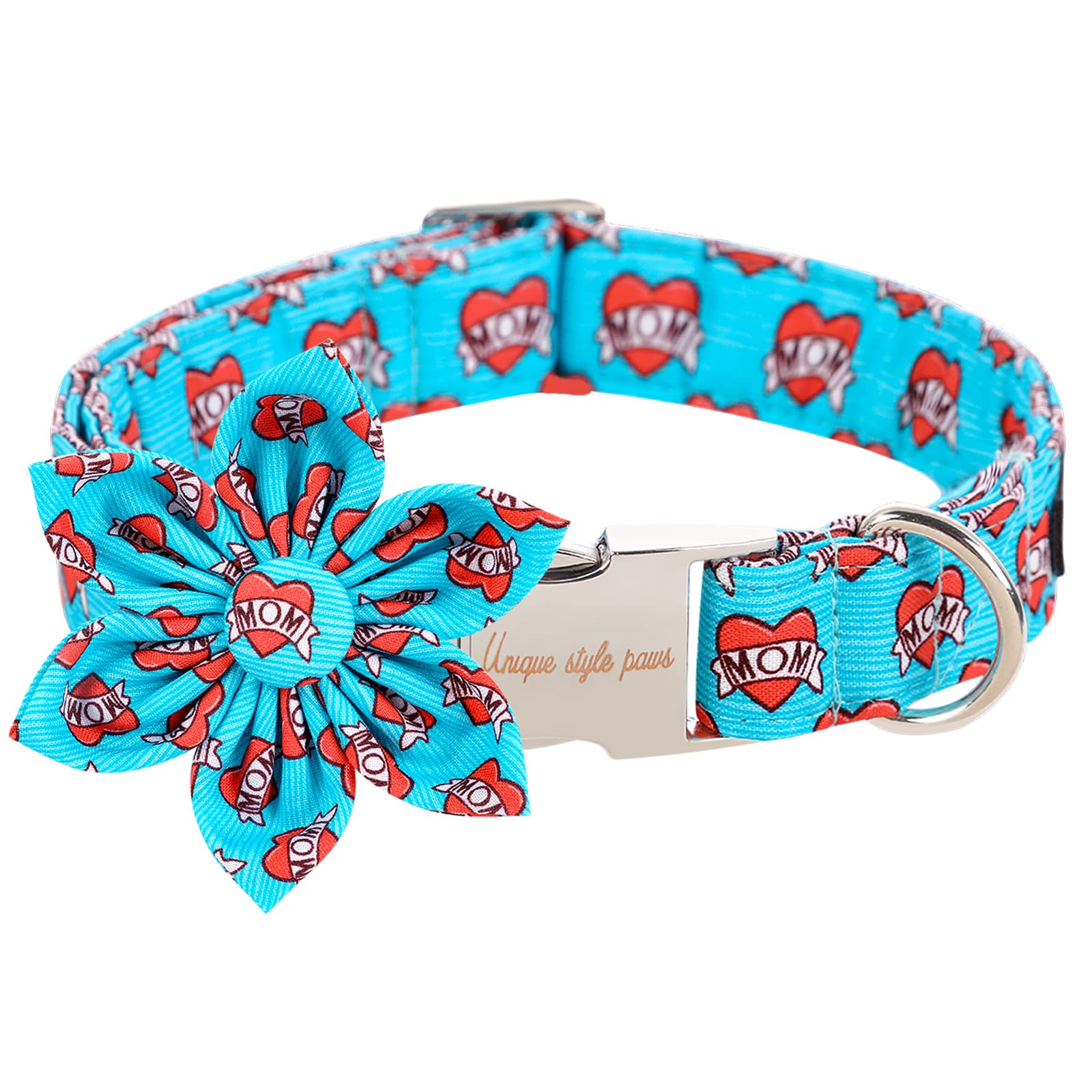Unique Style Paws Valentine'S Day Dog Collar With Flower Tie Blue Heart Puppy Collar Best Gift For Small Medium Large Boys Girls