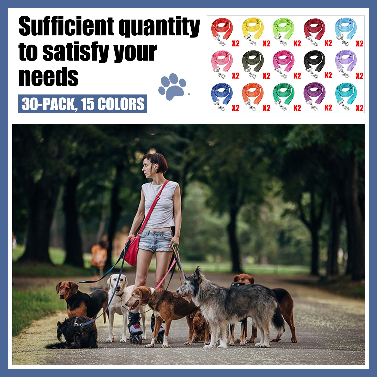 Tanemudo 30 Pack Nylon Dog Training Leash Bulk 5 Ft Puppy Traction Rope For Small And Medium Dogs, Play, Camping, Or Backyard, 1