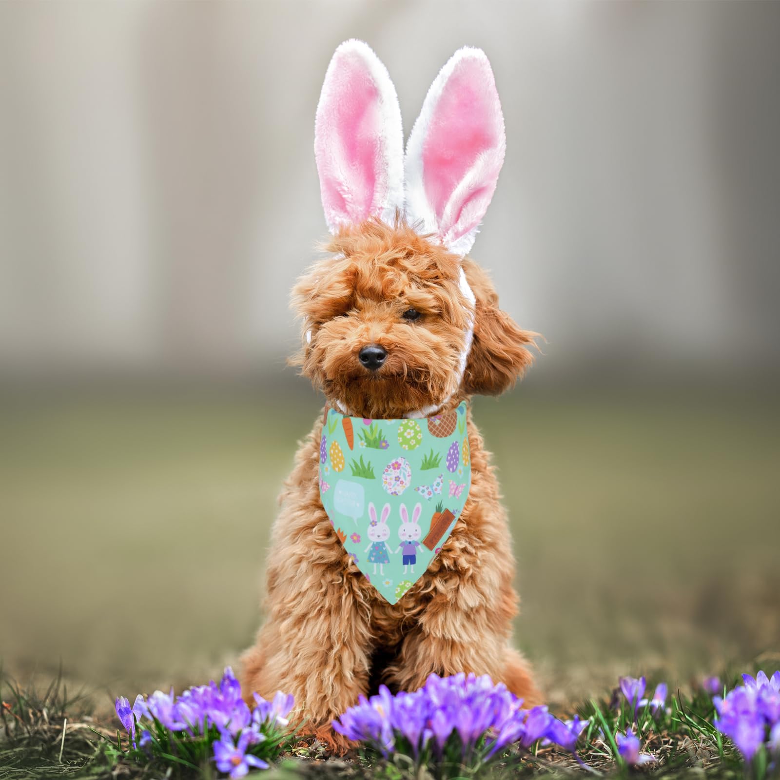 Ptdecor Easter Dog Bandana, Reversible Rabbit Easter Egg Dog Scarf, Multi Size, White Green Bandanas For Small Pets (White&Green