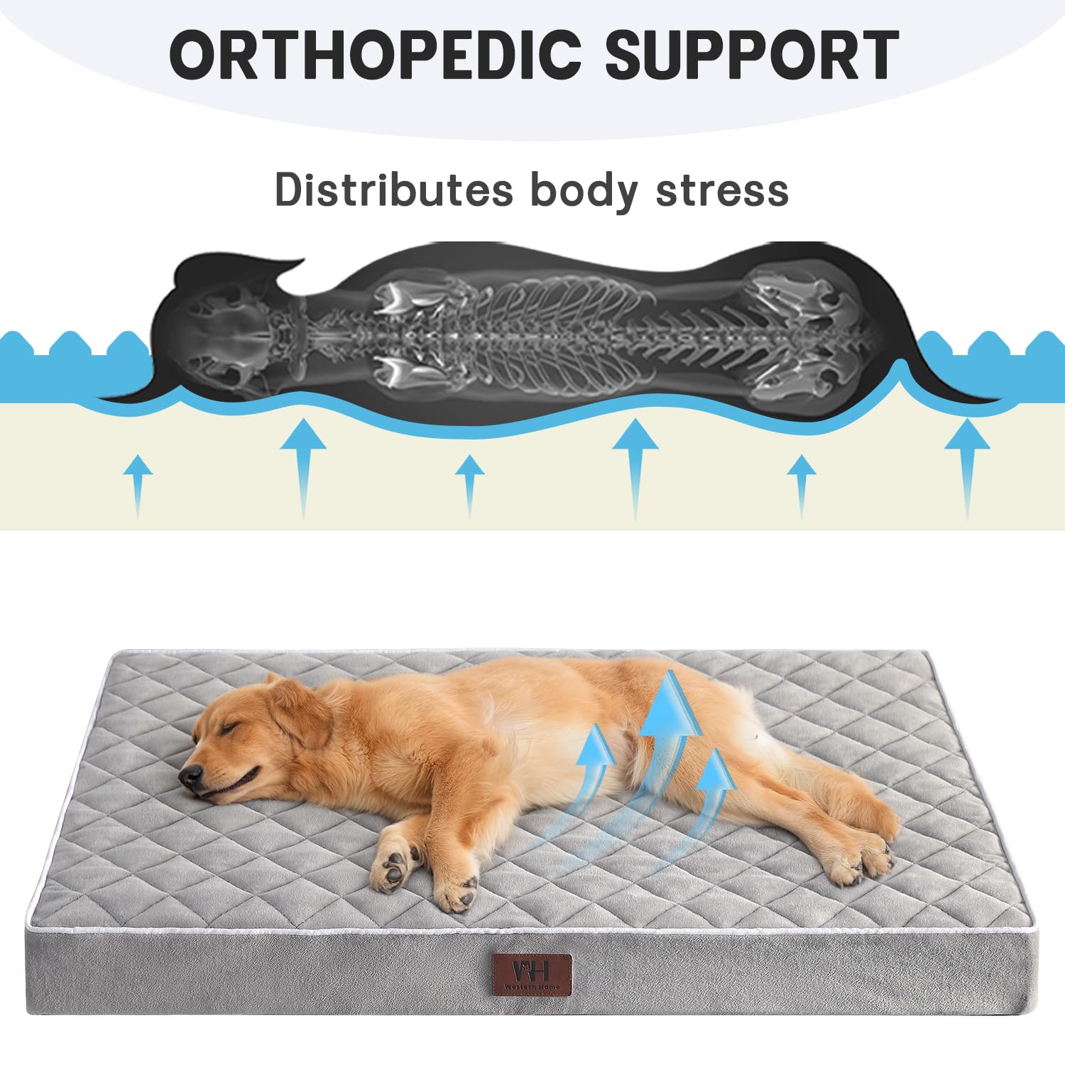 Western Home Wh Dog Beds For Large Dogs, Xxl Dog Bed For Crate Orthopedic Crate Beds For Large Dogs Washable Cover Waterproof Eg