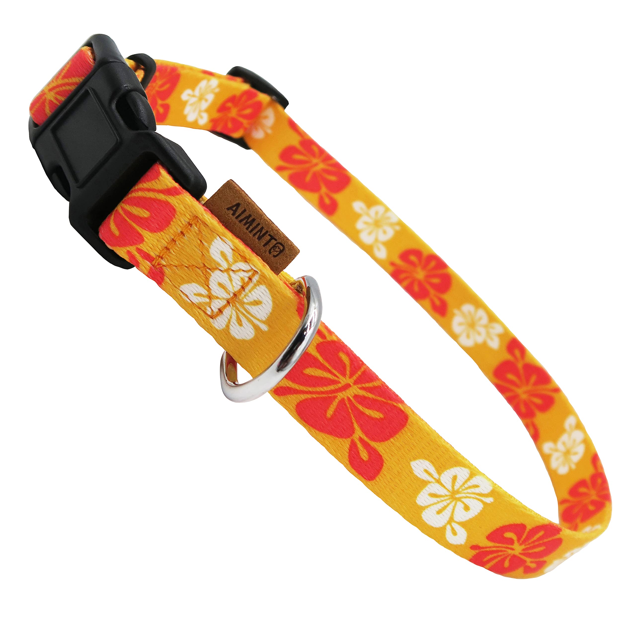 Aiminto Dog Collar, Cute Floral Pattern, Soft And Adjustable Collar With Quick Release Buckle (M (Neck 14-24'', Width 3/4''), Ha