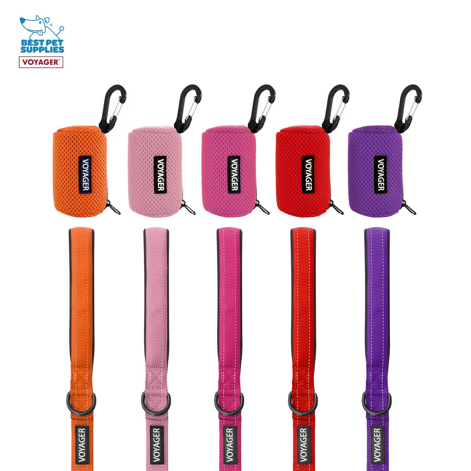 Best Pet Supplies 2-Pack Dog Poop Bag Holder Leash Attachment, Color, Reusable Mesh Dispenser Pouch For Travel, Walking, Park, A