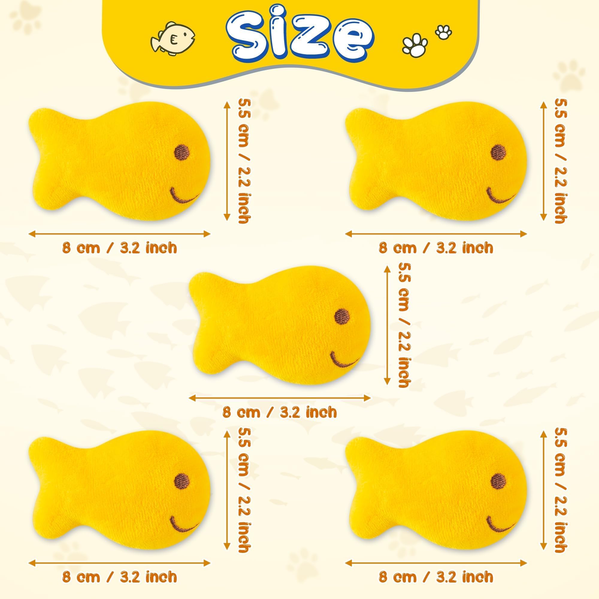 L1Rabe Goldfish Cracker Catnip Stuffed Toys - Summer Black Cat Appreciation Day 5P Goldfish Cat Toys Funny Yellow Indoor Cats Ch