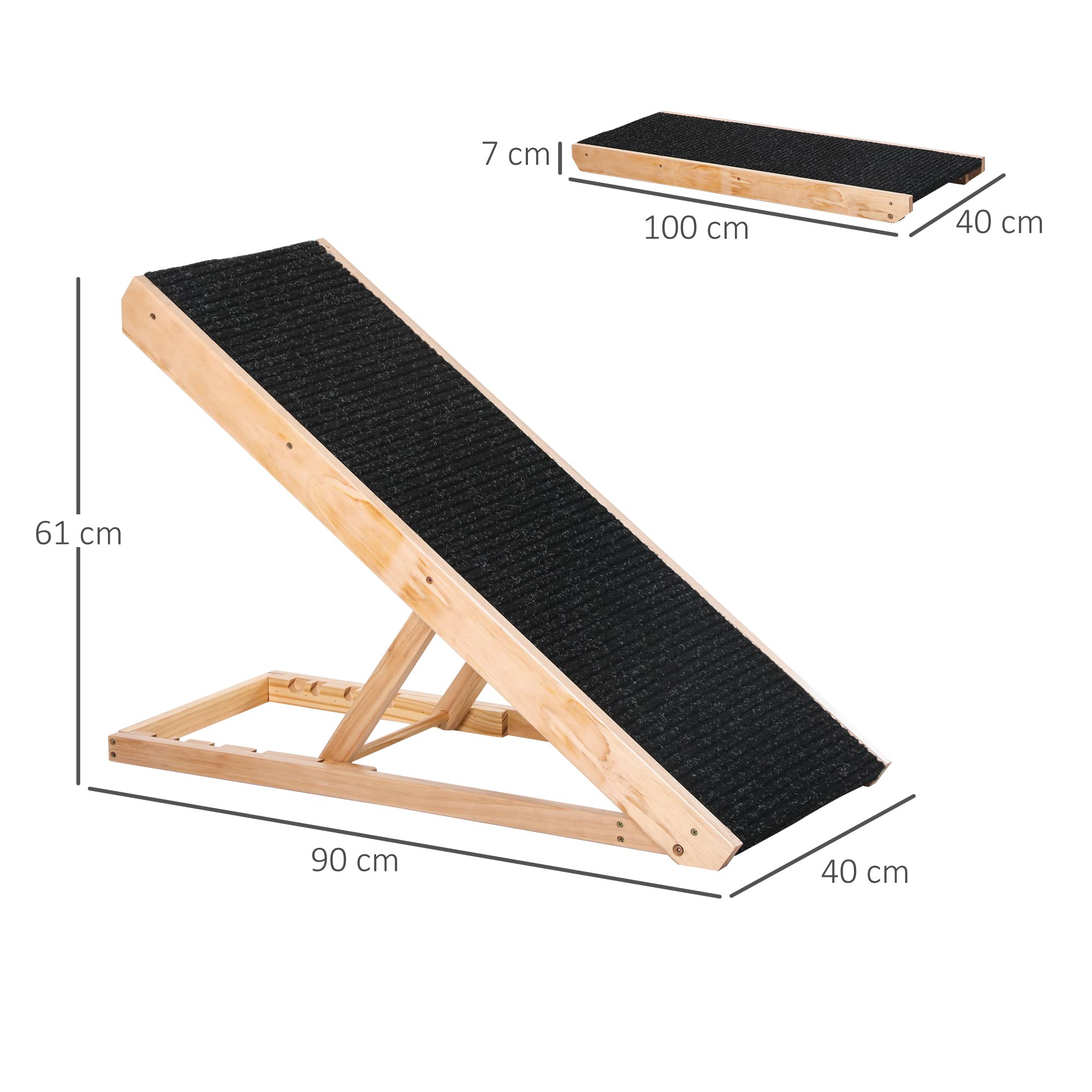 Pawhut Dog Ramp, Dog Ladder Ramp For Cats And Pets Up To 75 Kg Foldable Non-Slip And Adjustable