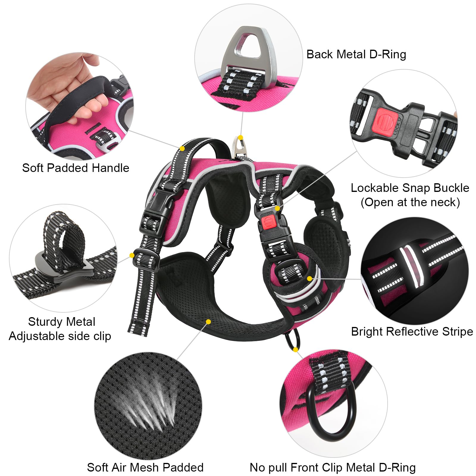 Timos Dog Harness, 3 Snap Buckles No-Pull Soft Padded Dog Vest With 2 Metal Leash Clips, Adjustable Reflective No Choke Pet Harn