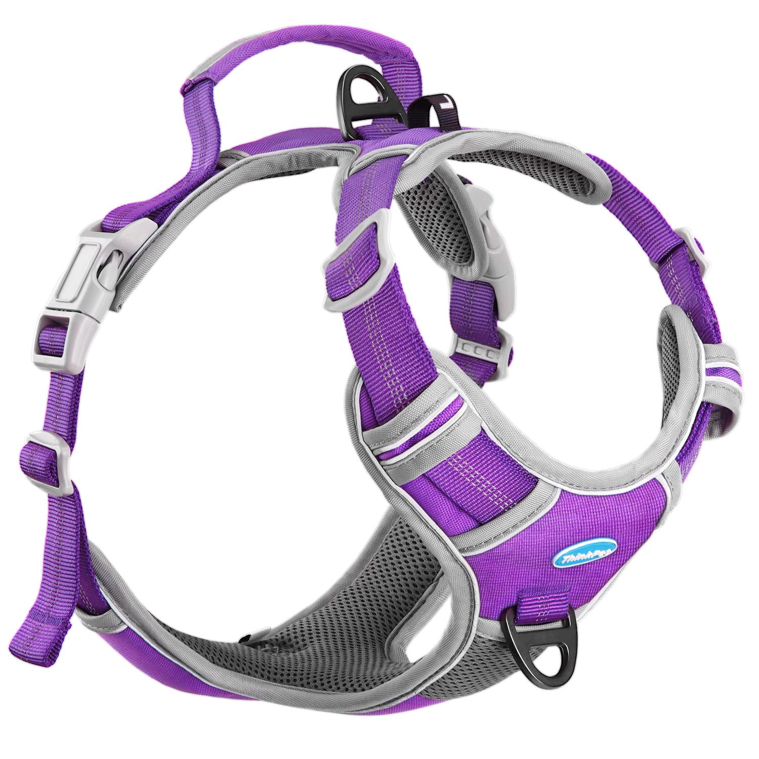 Thinkpet No Pull Harness Breathable Sport Harness With Handle-Dog Harnesses Reflective Adjustable For Medium Large Dogs,Back/Front Clip For Easy Control L Neon Purple
