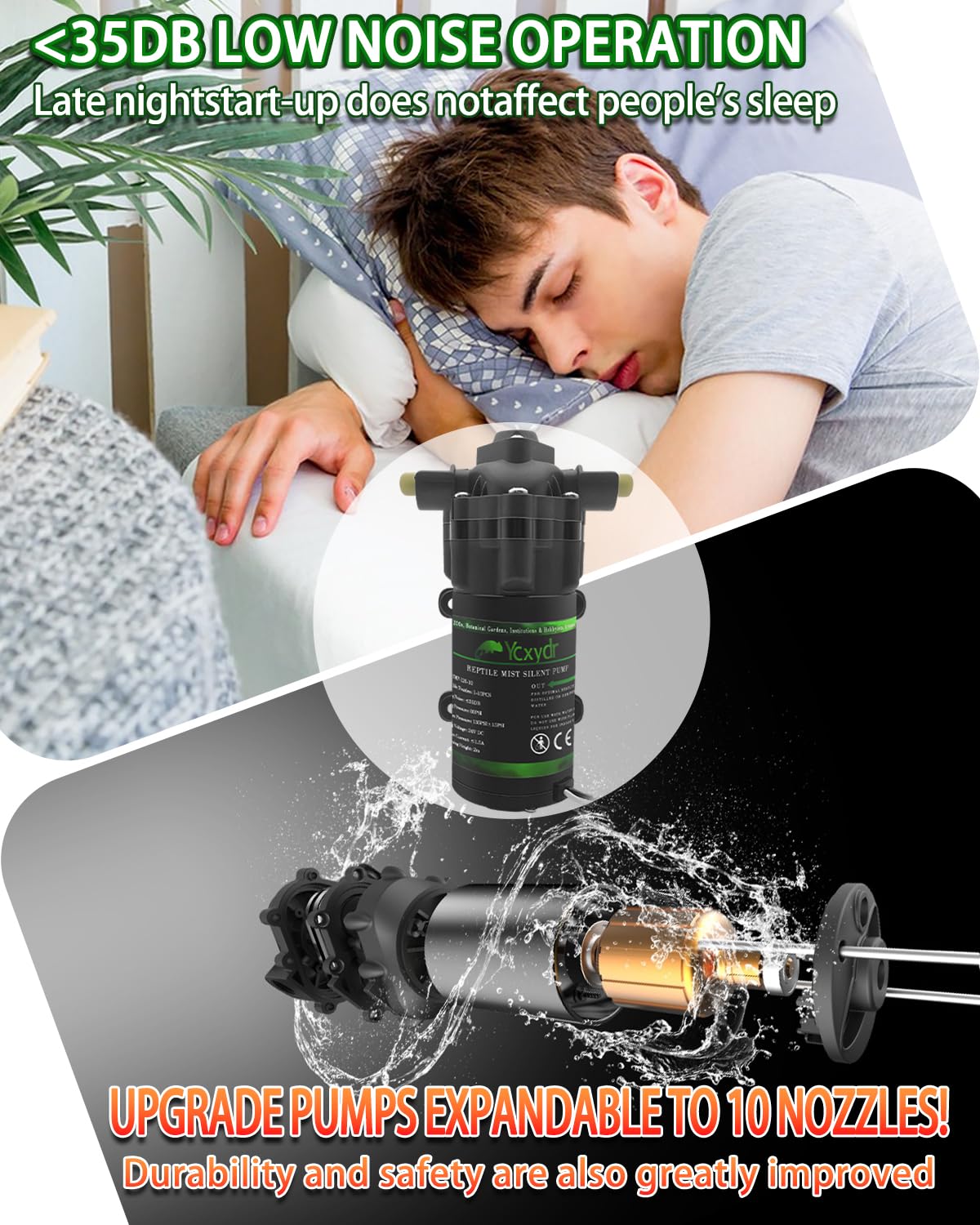 Ycxydr Automatic Reptile Mister System with Timer, 2 Nozzles, Quiet Pump, Expandable, Black, Model YMP-120-10